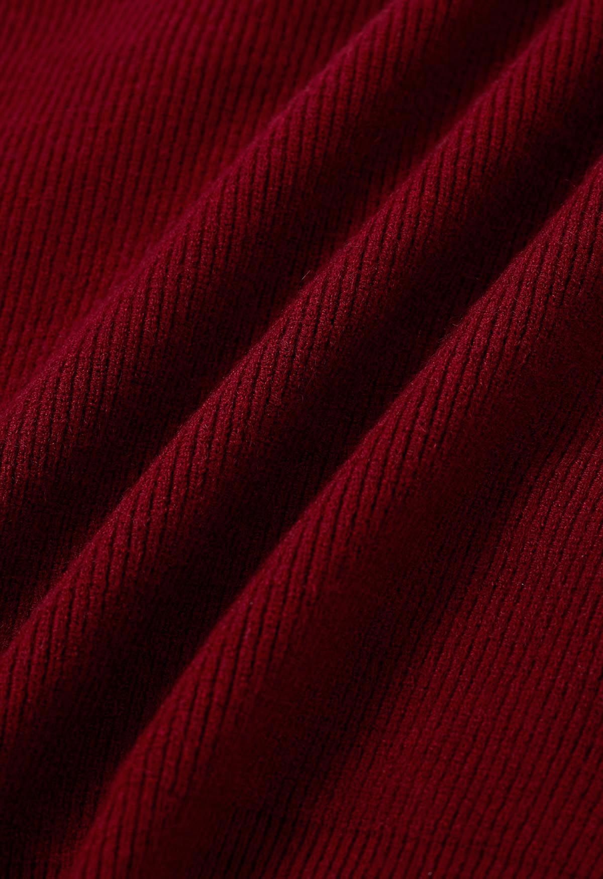 Haut court en tricot effet cache-cœur en dentelle rouge