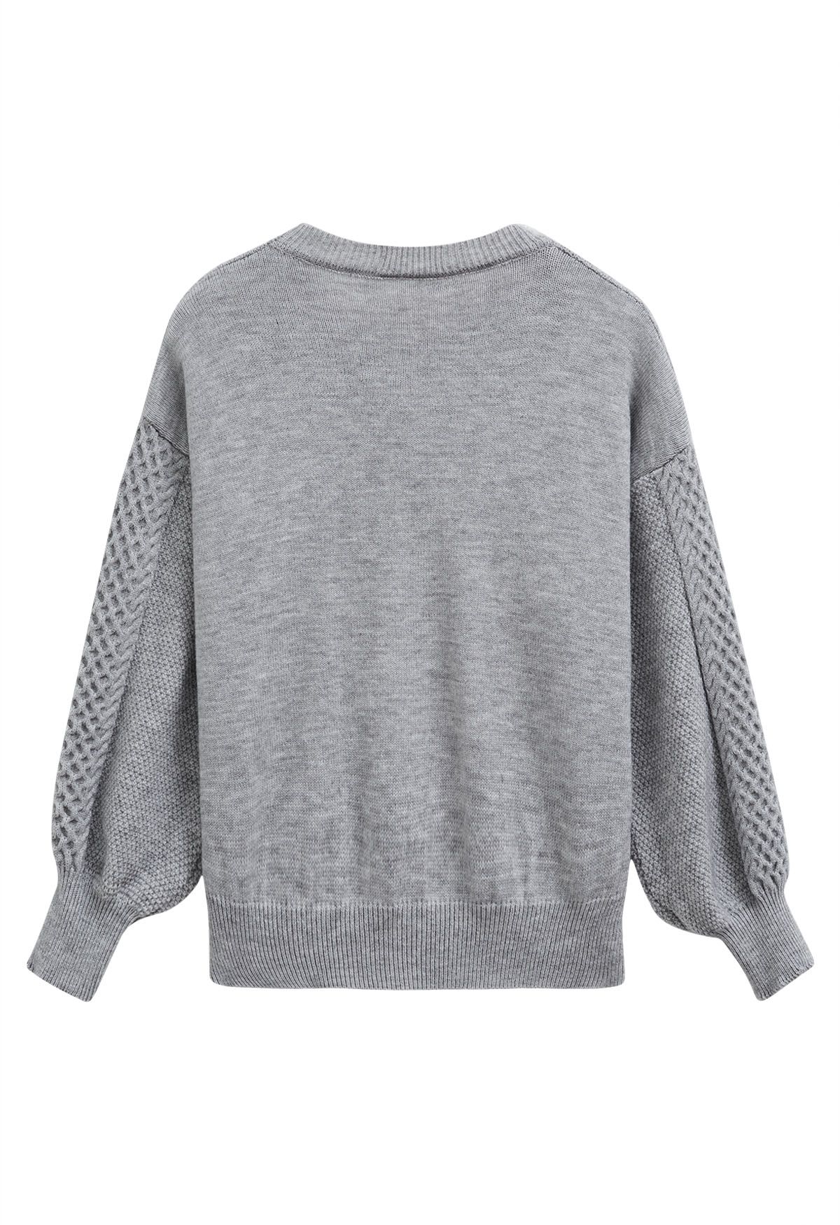 Pull en tricot nacré à fleurs 3D en gris