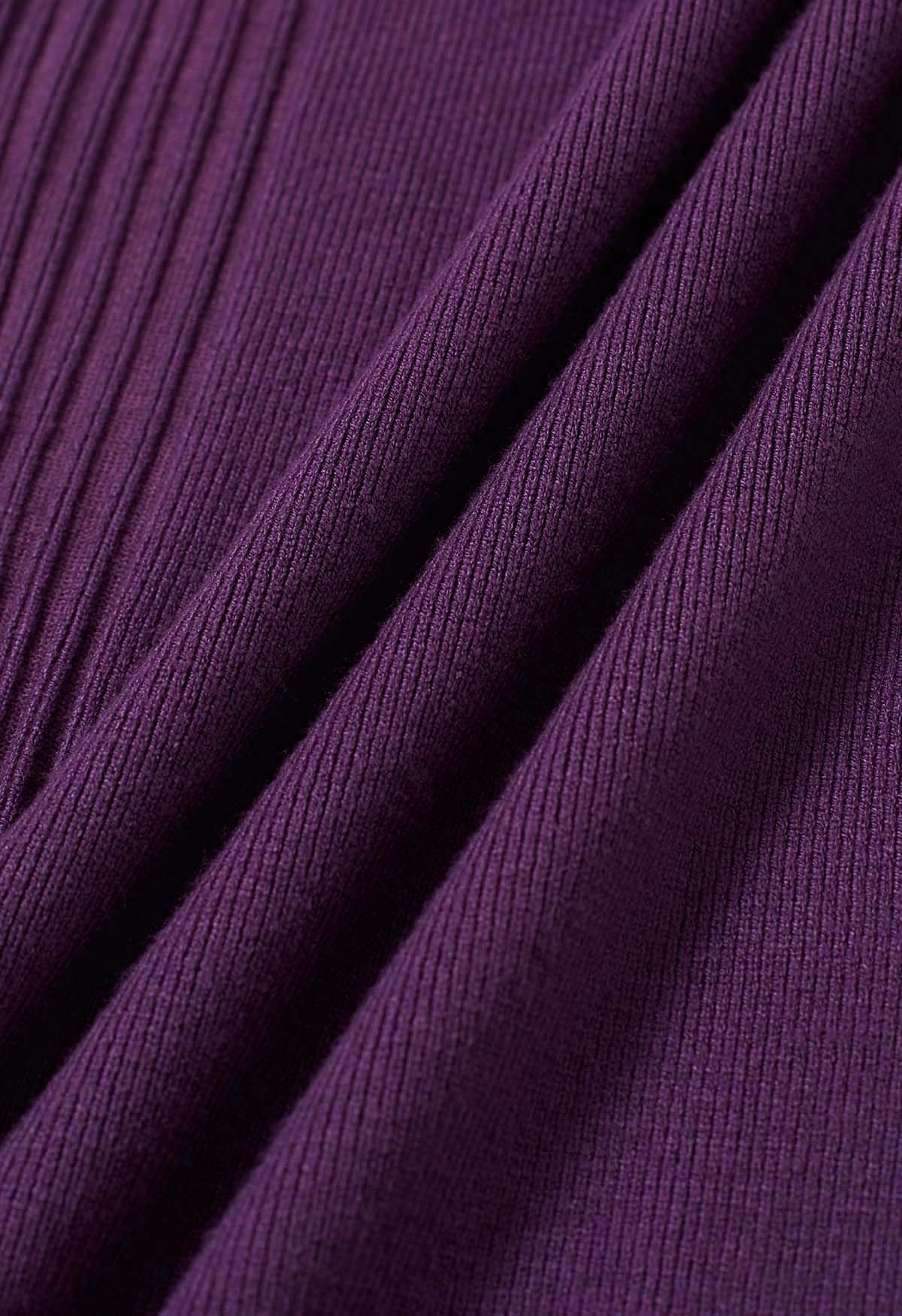 Pantalon en tricot côtelé avec cordon de serrage à la taille, violet