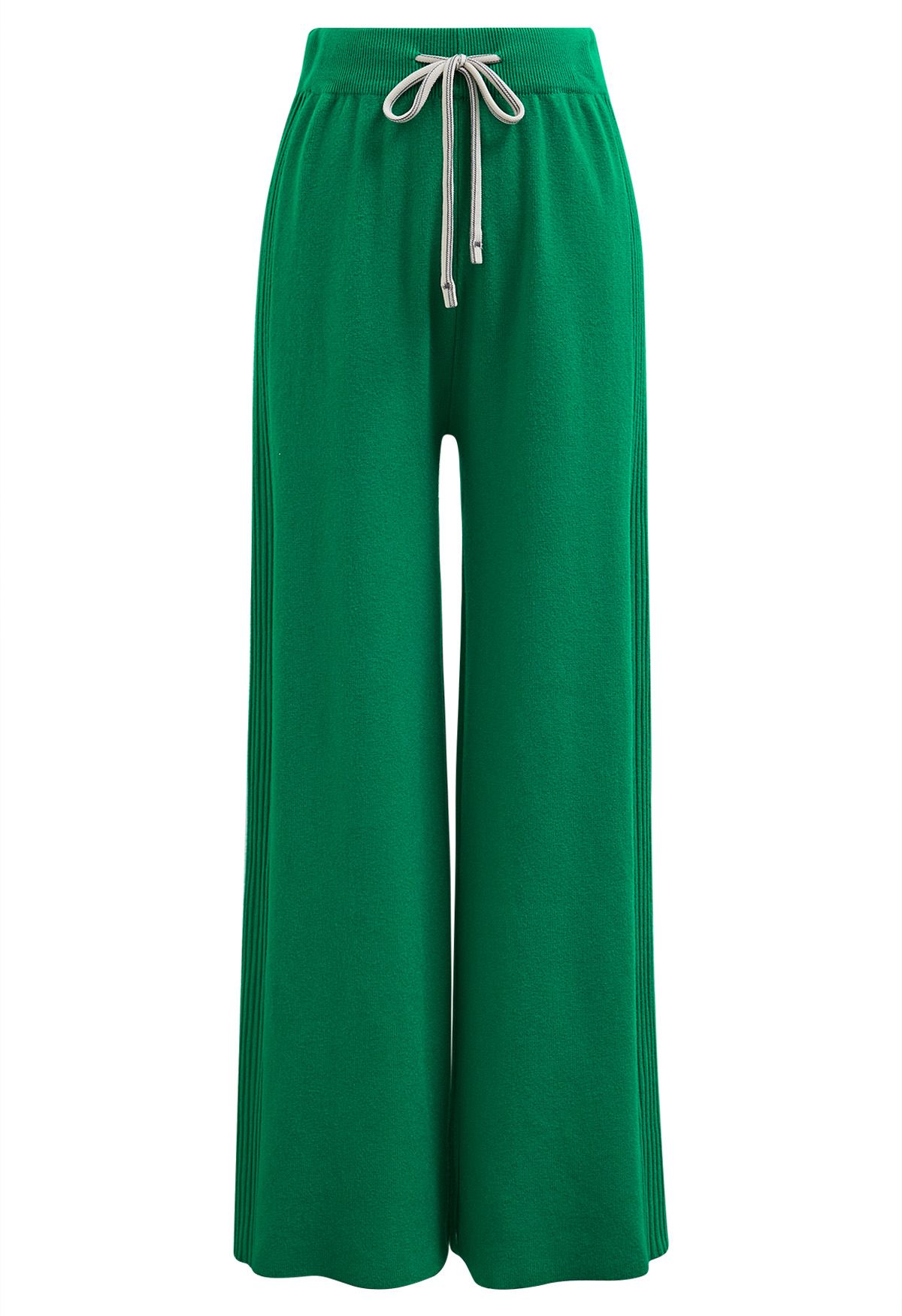 Ribbed Detailing Drawstring Waist Knit Pants in Green - Retro