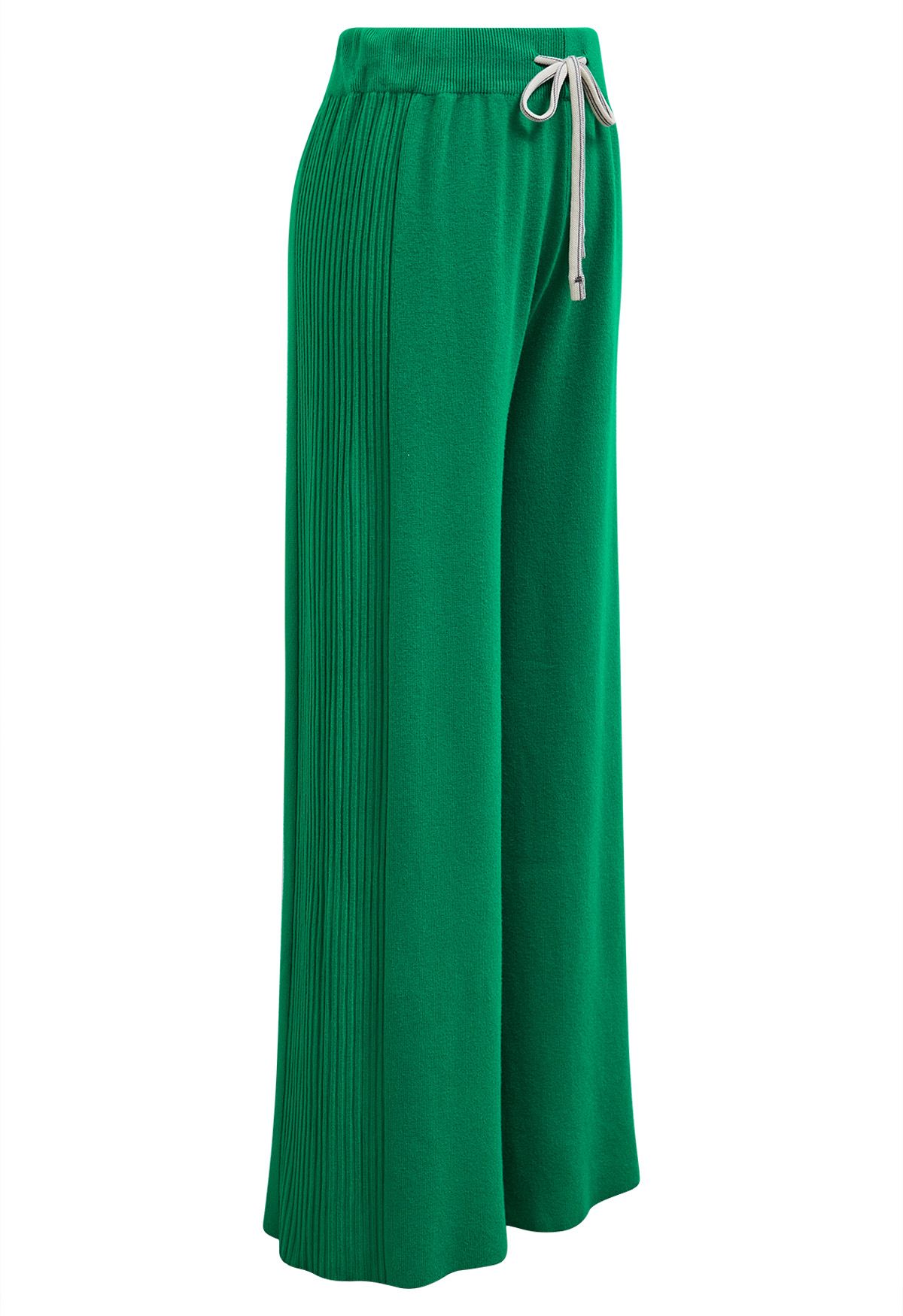 Pantalon en tricot côtelé avec cordon de serrage à la taille, vert