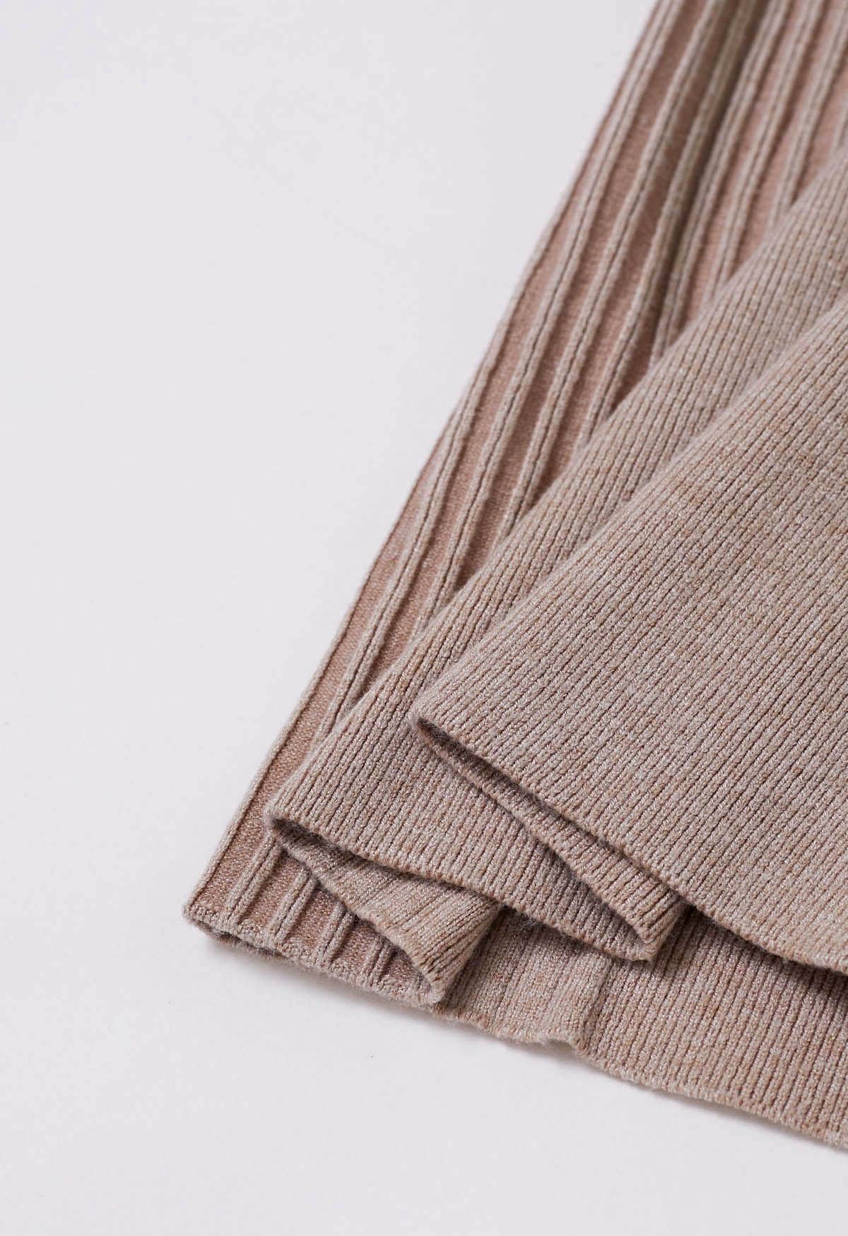 Pantalon en tricot côtelé avec cordon de serrage à la taille, couleur avoine