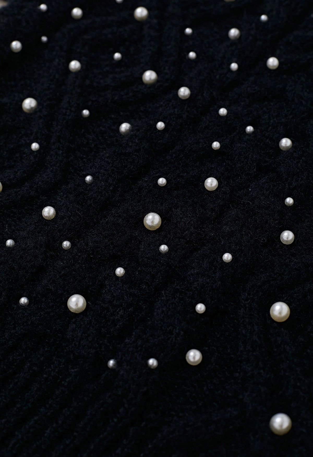 Pearly - Pull en maille torsadée à manches courtes en noir