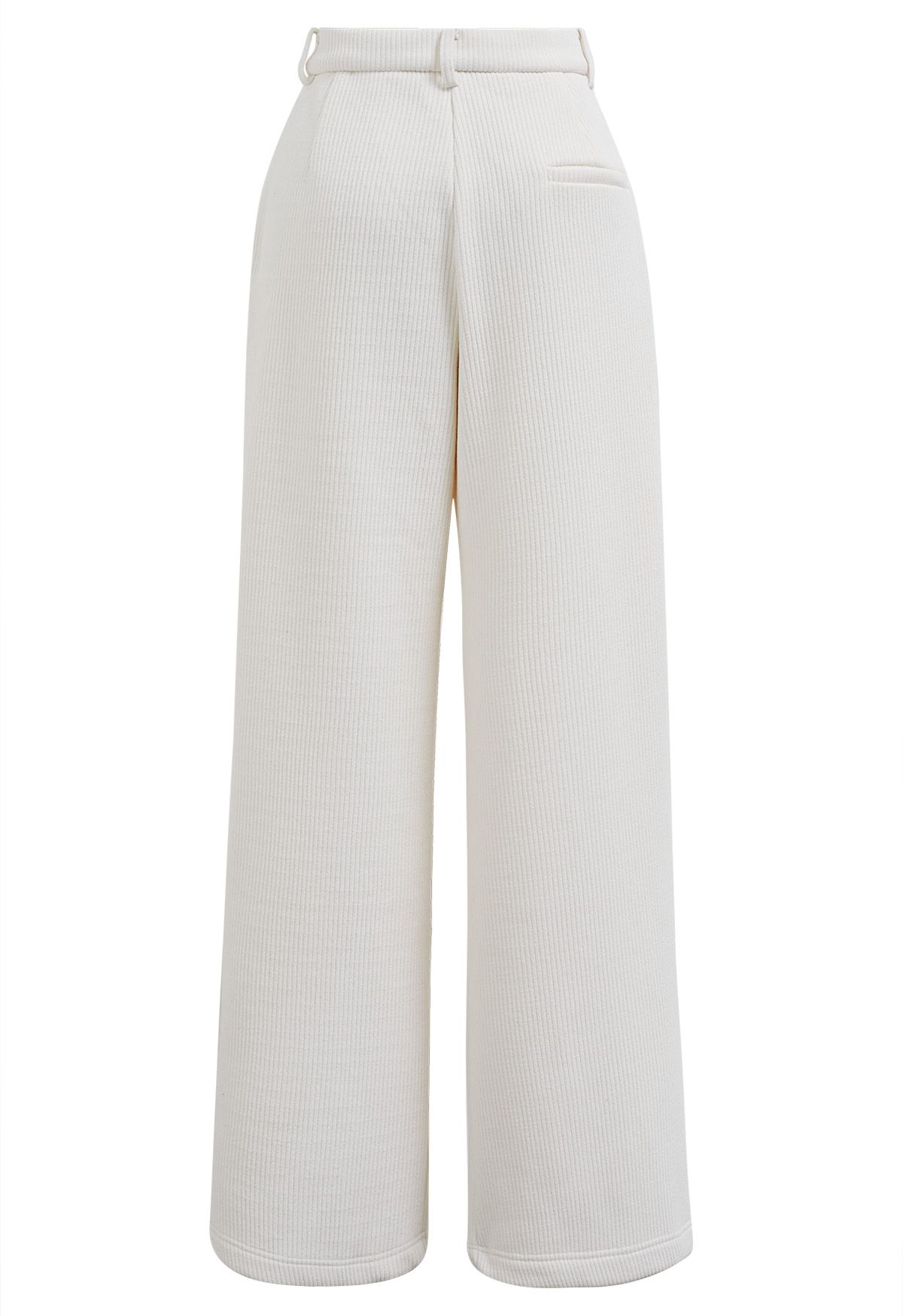 Pantalon droit à ceinture en velours côtelé doublé de polaire en blanc