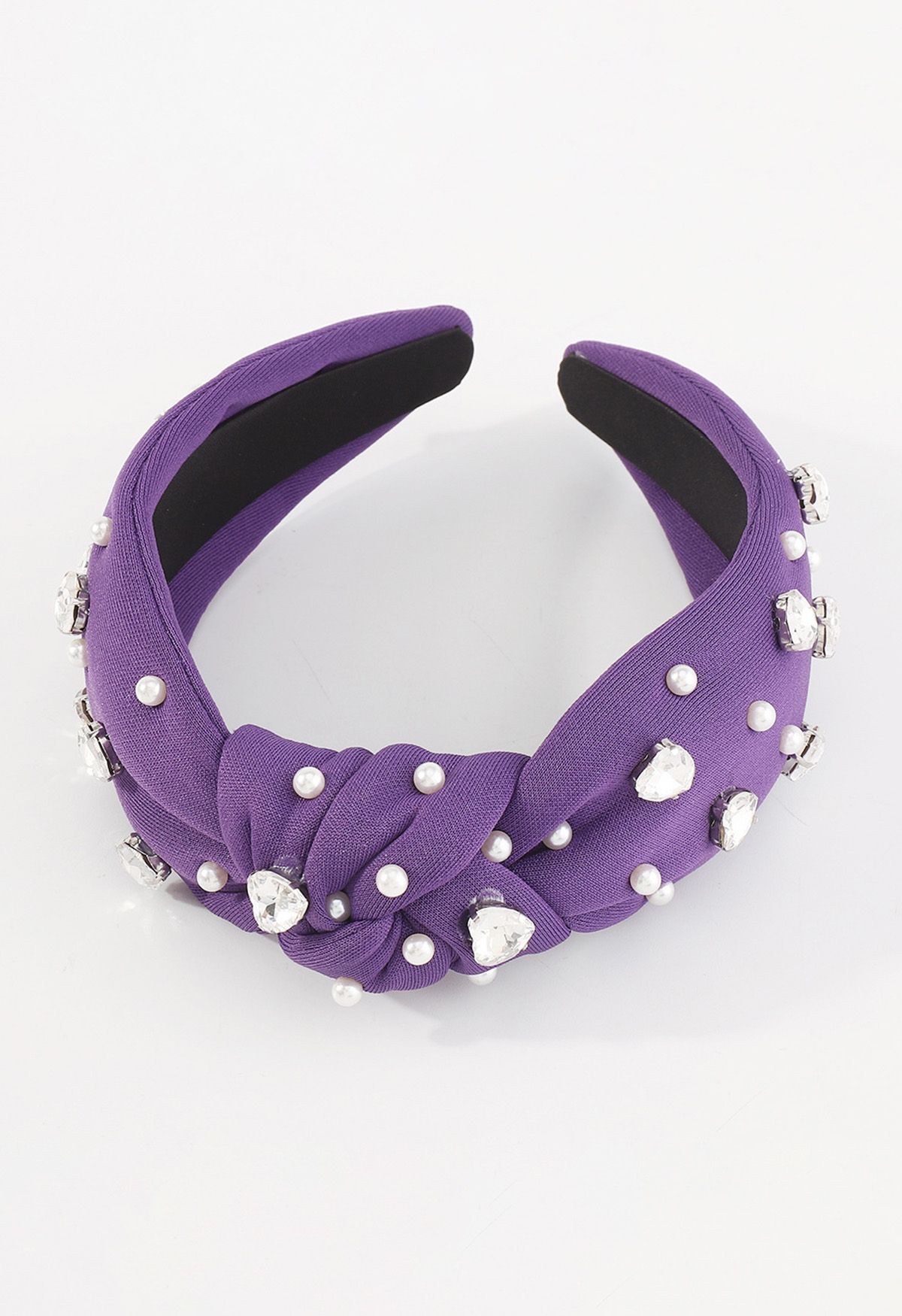 Bandeau noué avec perles et strass en violet