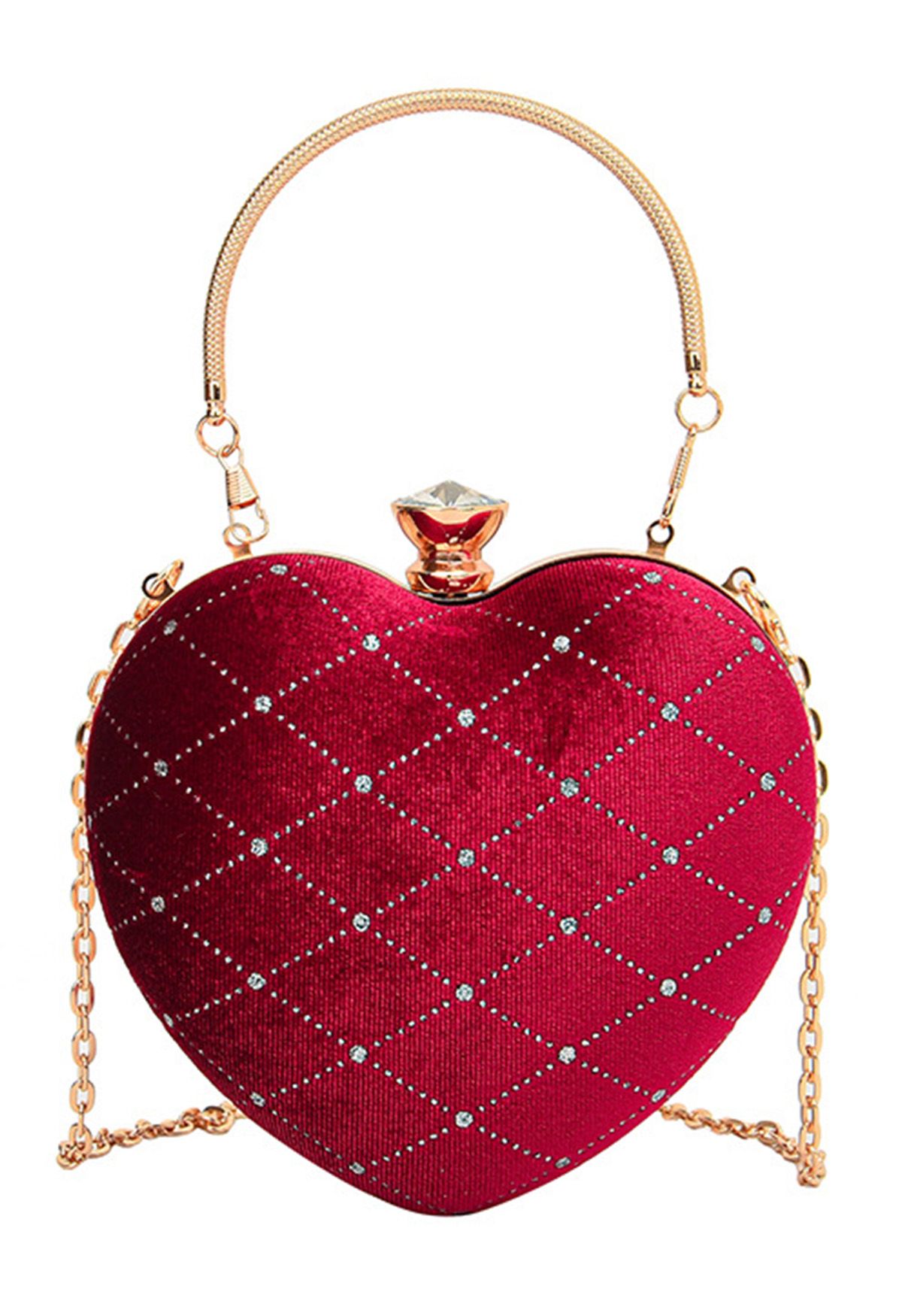Pochette coeur en velours haut de gamme en forme de diamant en rouge