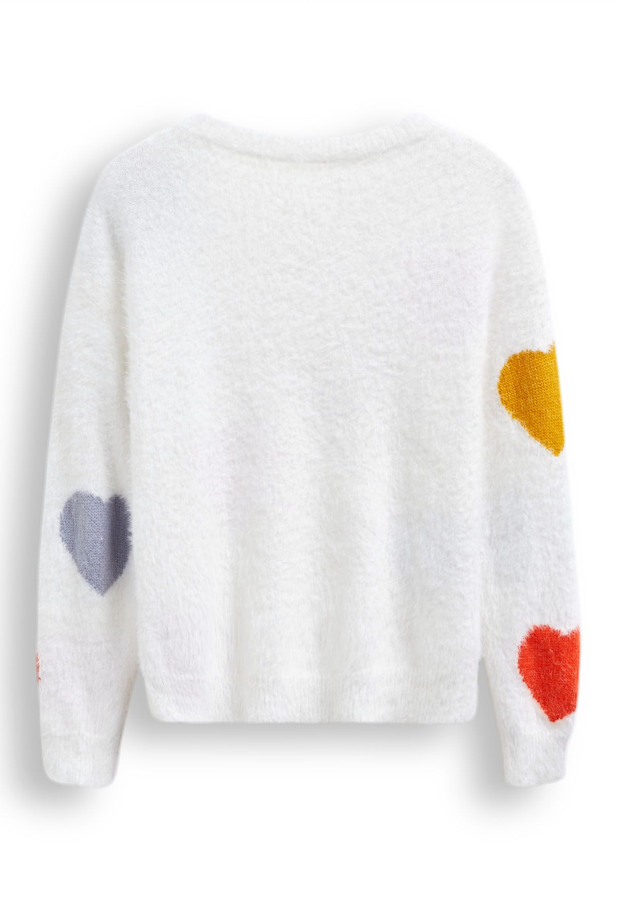 Pull en tricot pelucheux à motif de coeur coloré