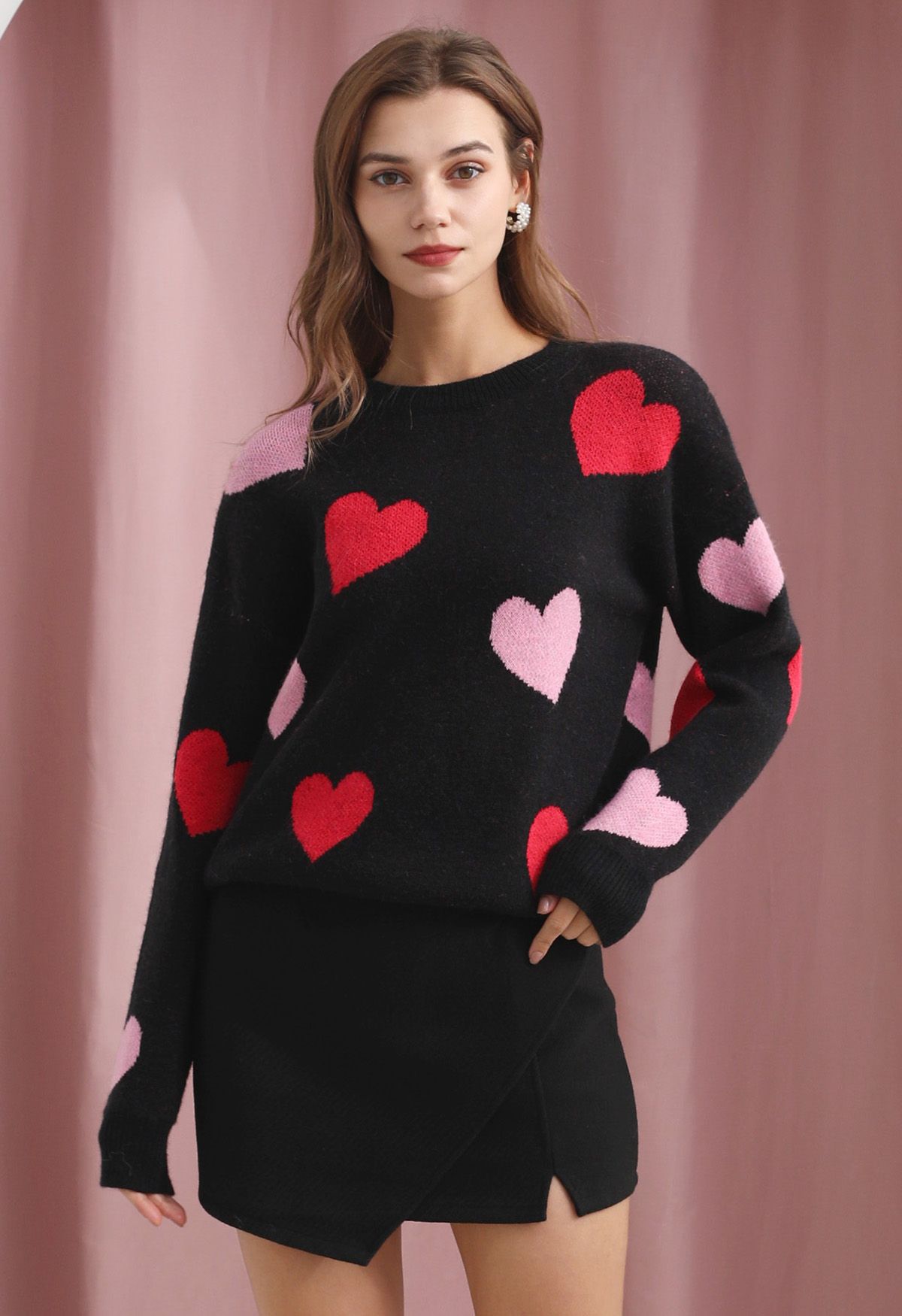 Pull en tricot à motif coeur d'amour douillet