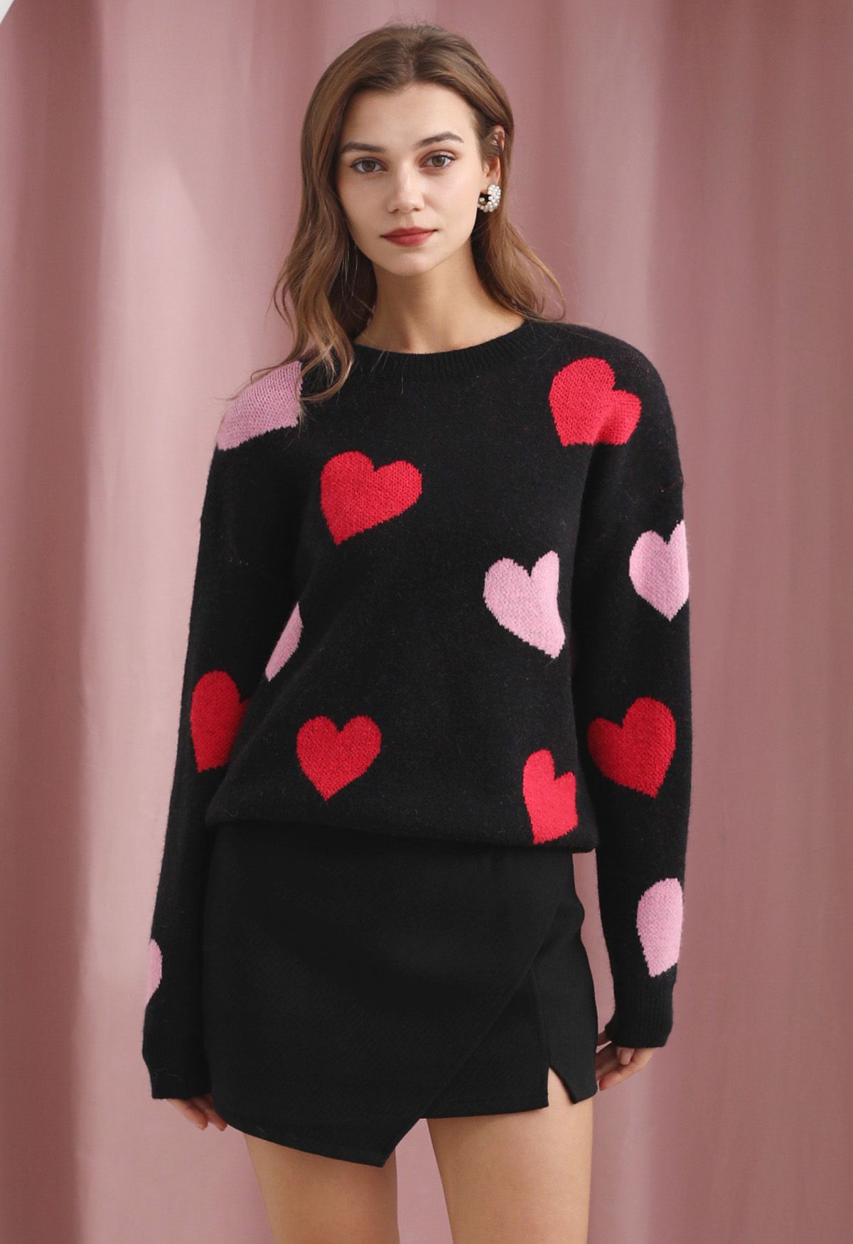 Pull en tricot à motif coeur d'amour douillet