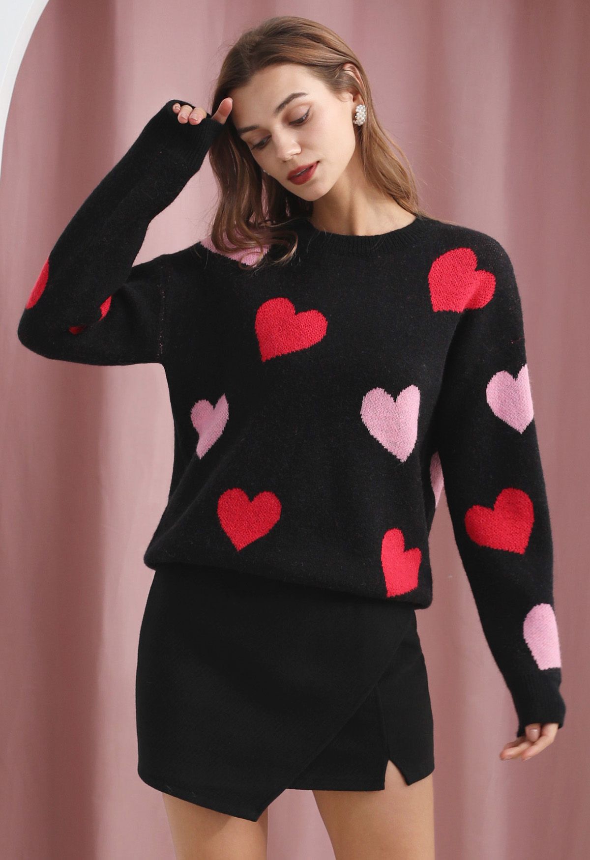 Pull en tricot à motif coeur d'amour douillet