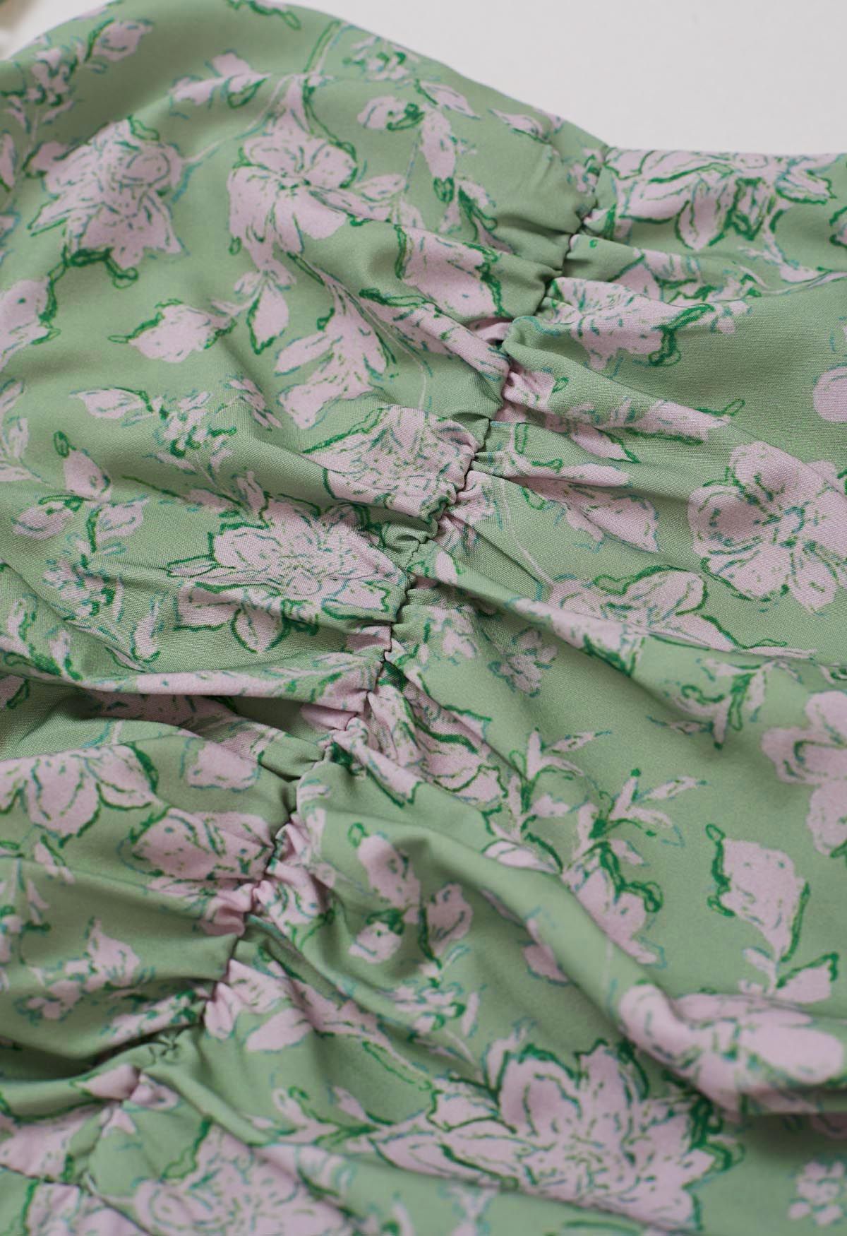 Robe caraco à imprimé floral et nœud papillon au dos en vert