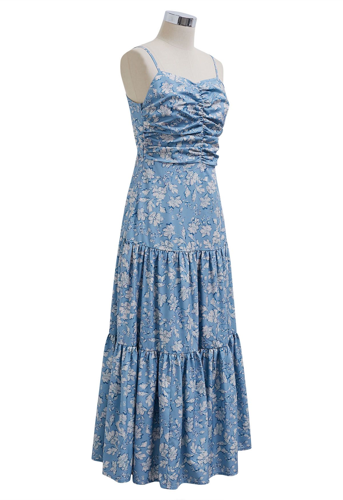 Robe caraco à imprimé floral et nœud papillon au dos en bleu