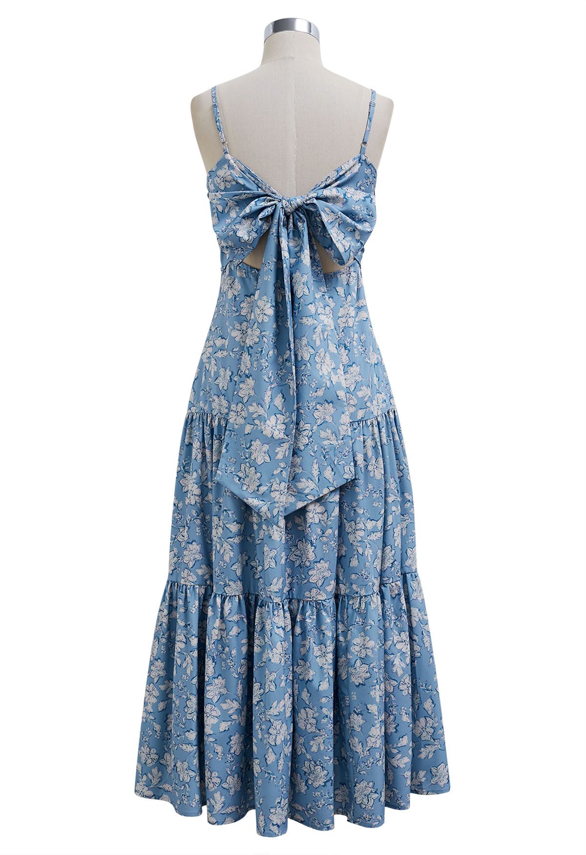 Robe caraco à imprimé floral et nœud papillon au dos en bleu