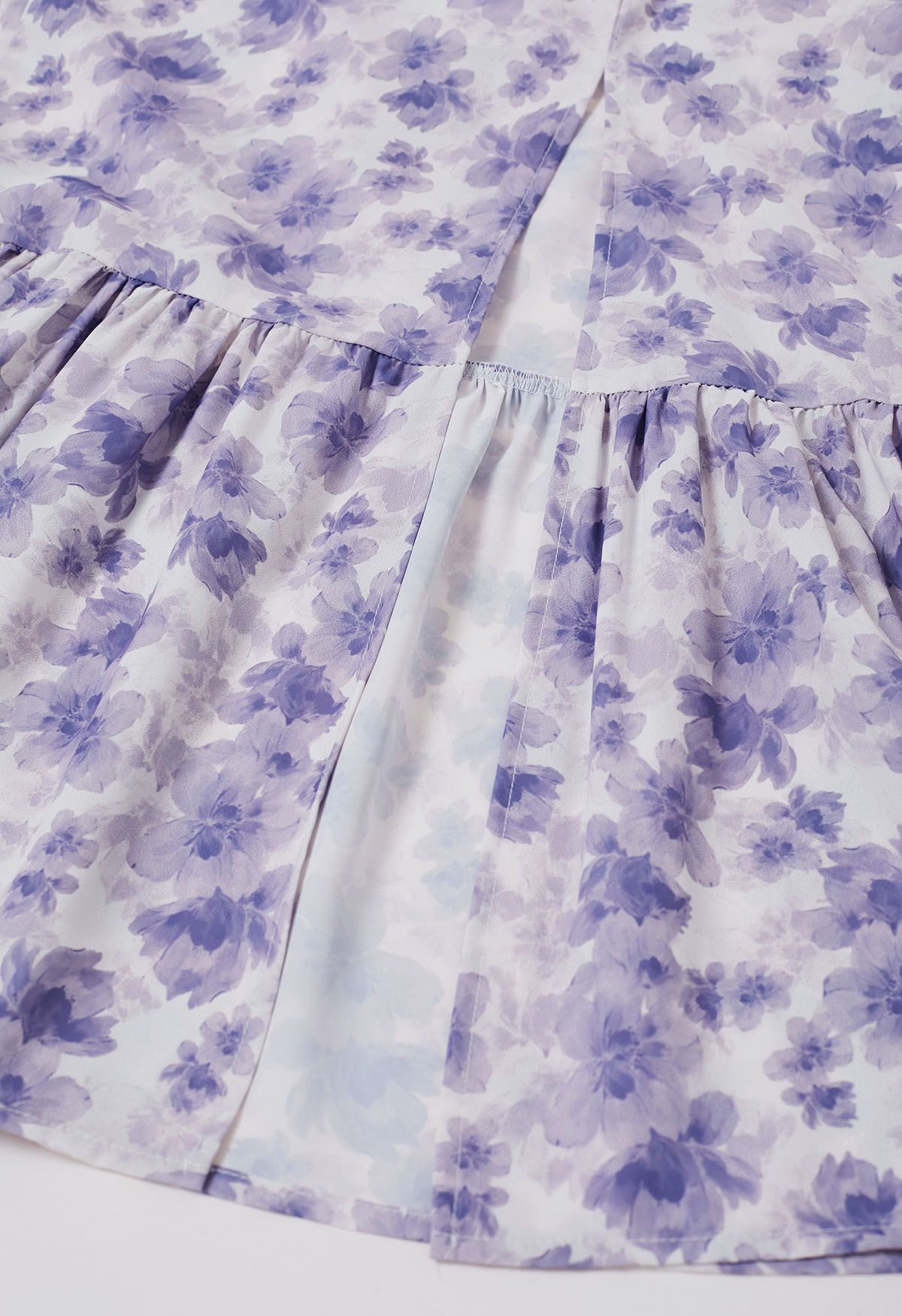 Robe midi fendue florale à épaules nouées en violet