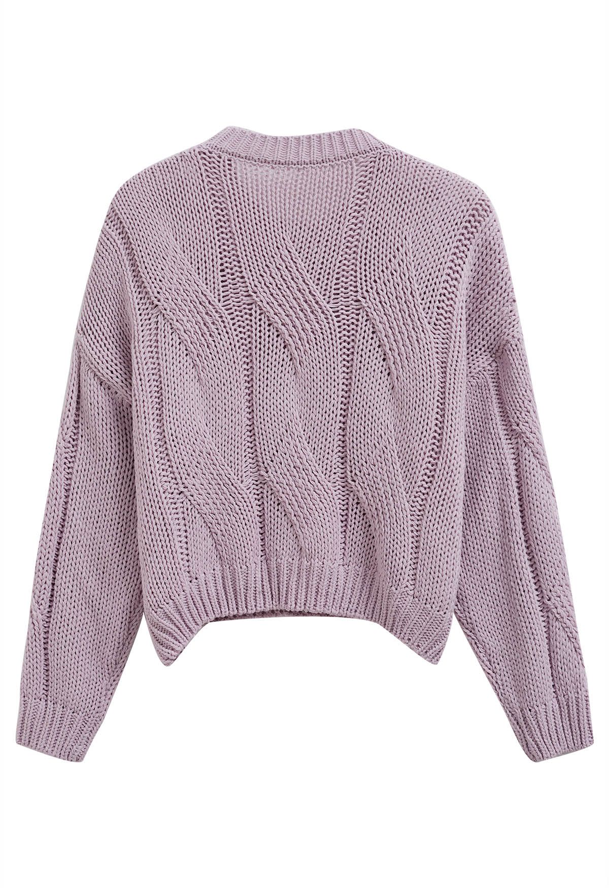 Pull en tricot torsadé Casual Elegance en lilas