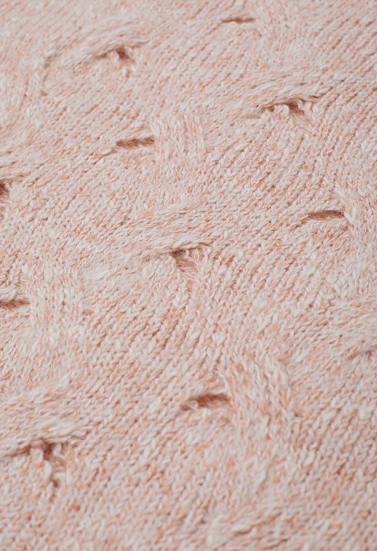 Pull évidé en tricot torsadé de couleurs mélangées en abricot