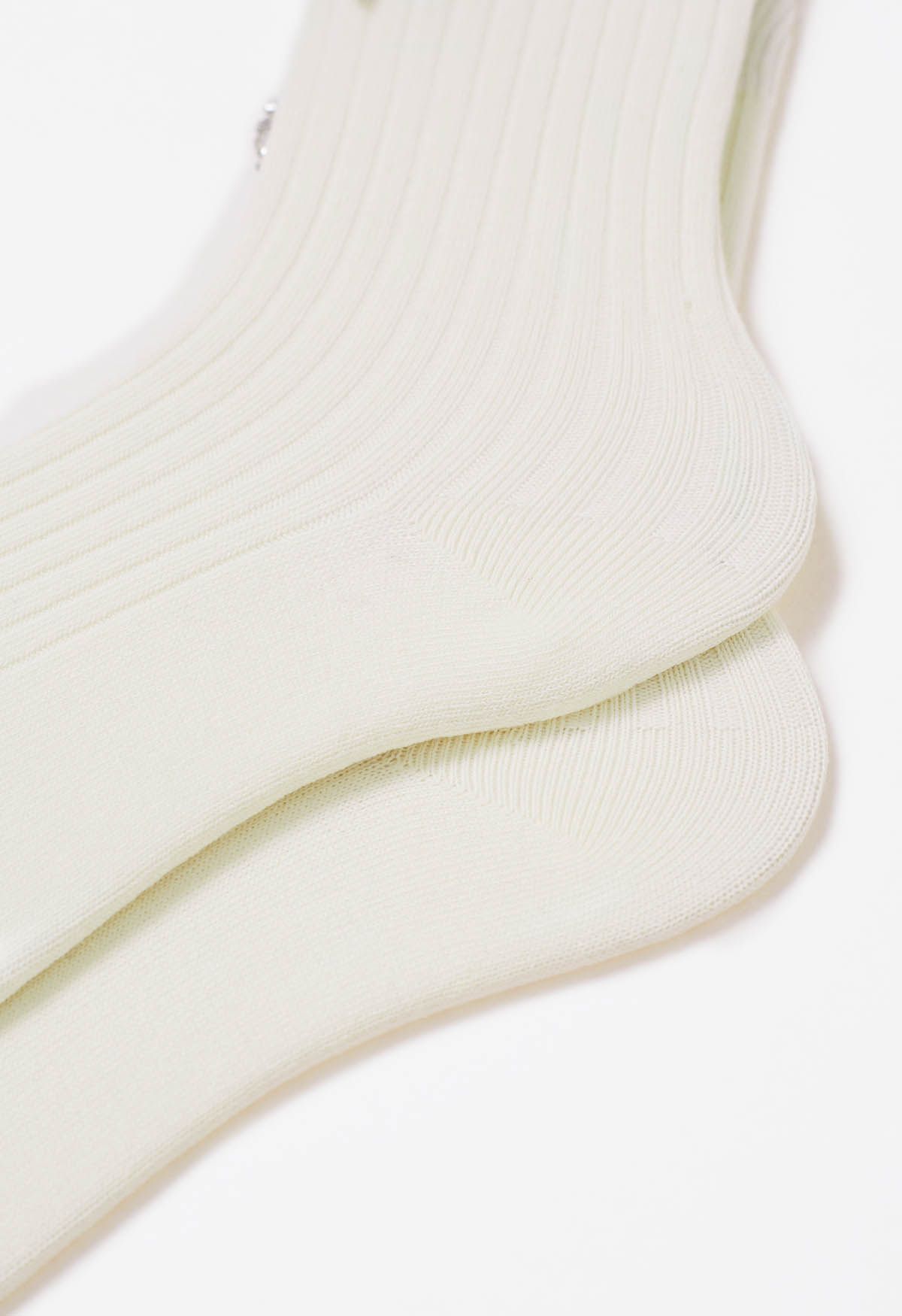 Chaussettes en coton à cœur creux avec strass en blanc