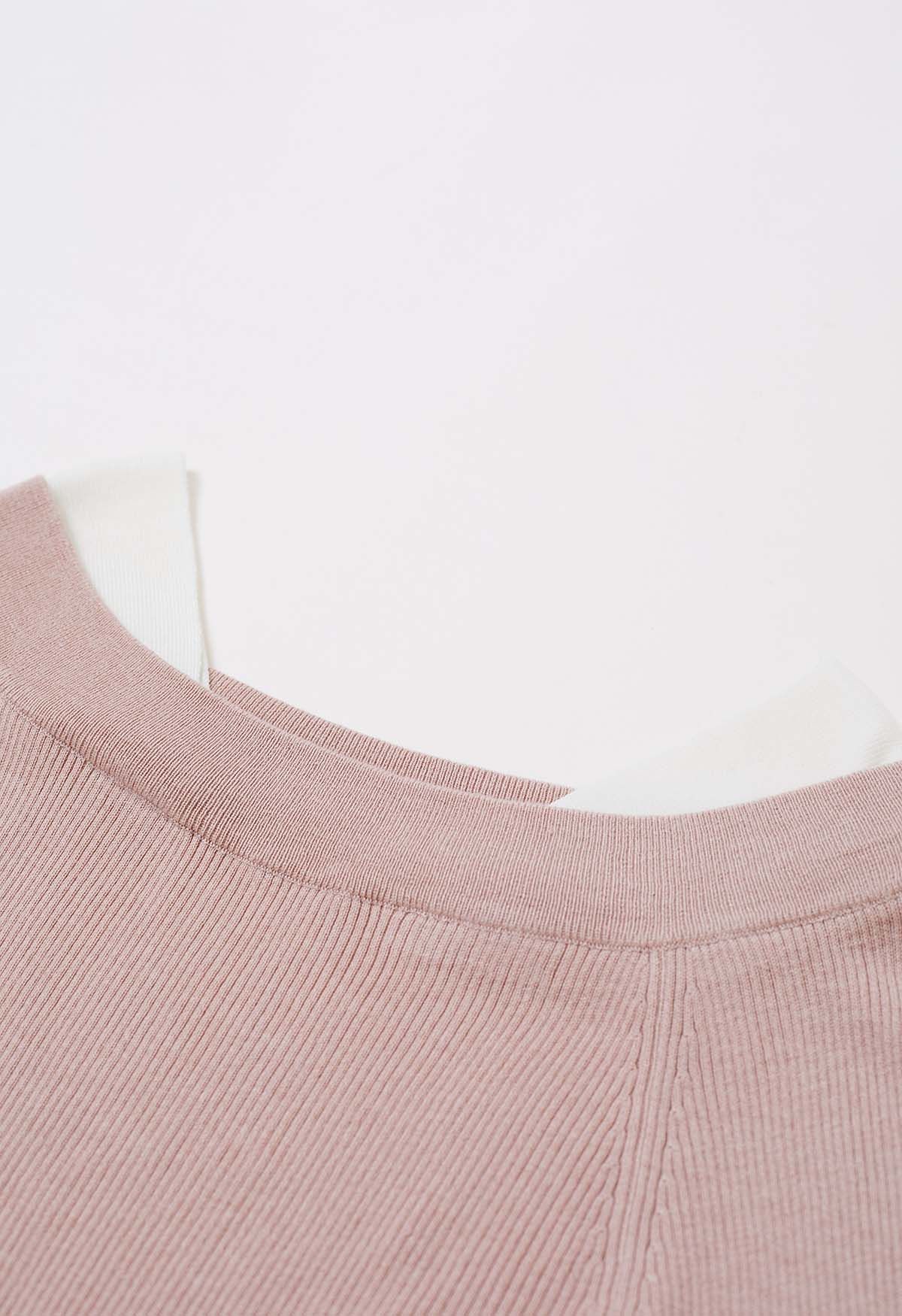 Haut en tricot à encolure color block en rose