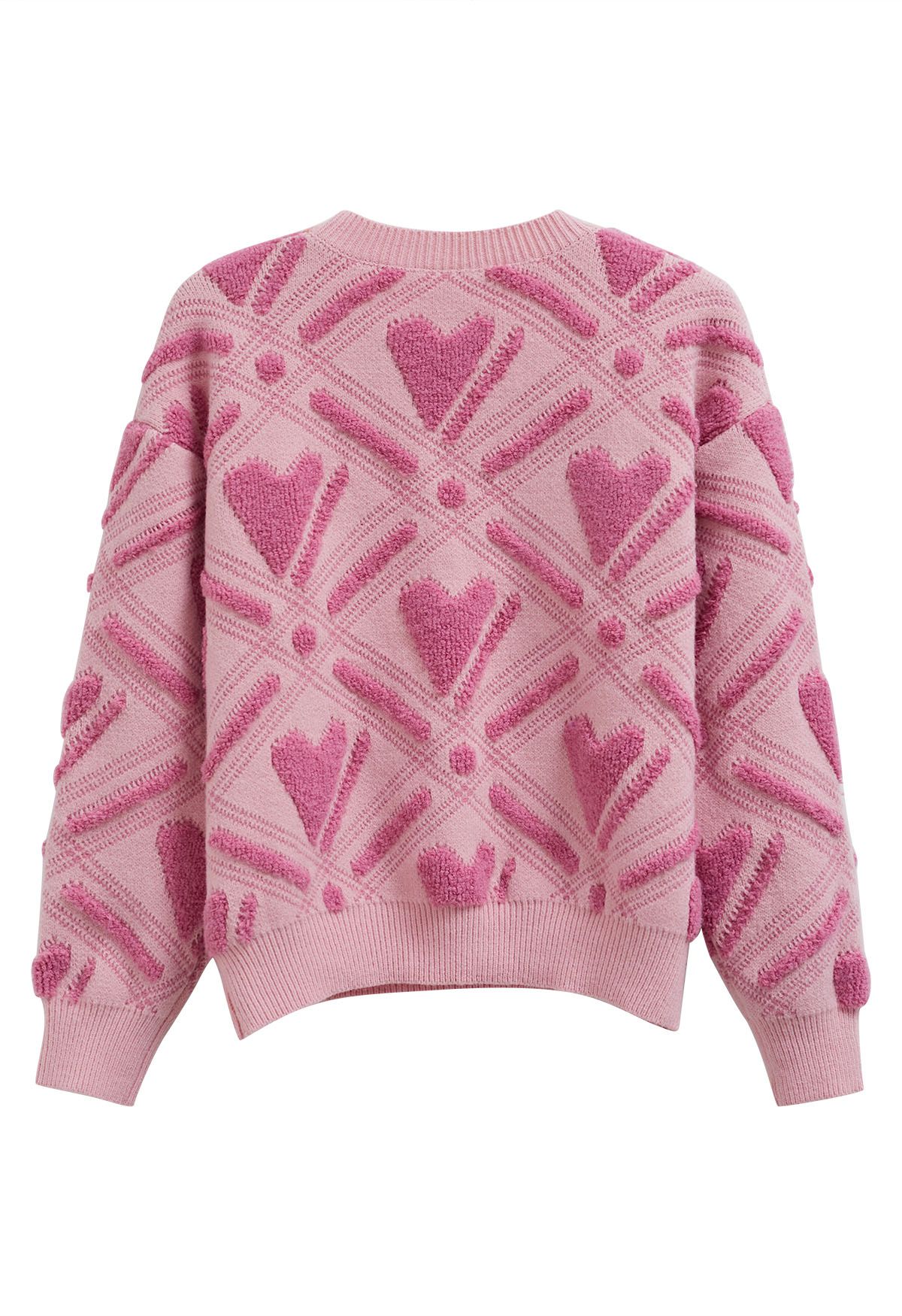 Blushing Love - Pull en tricot à cœur rose pelucheux