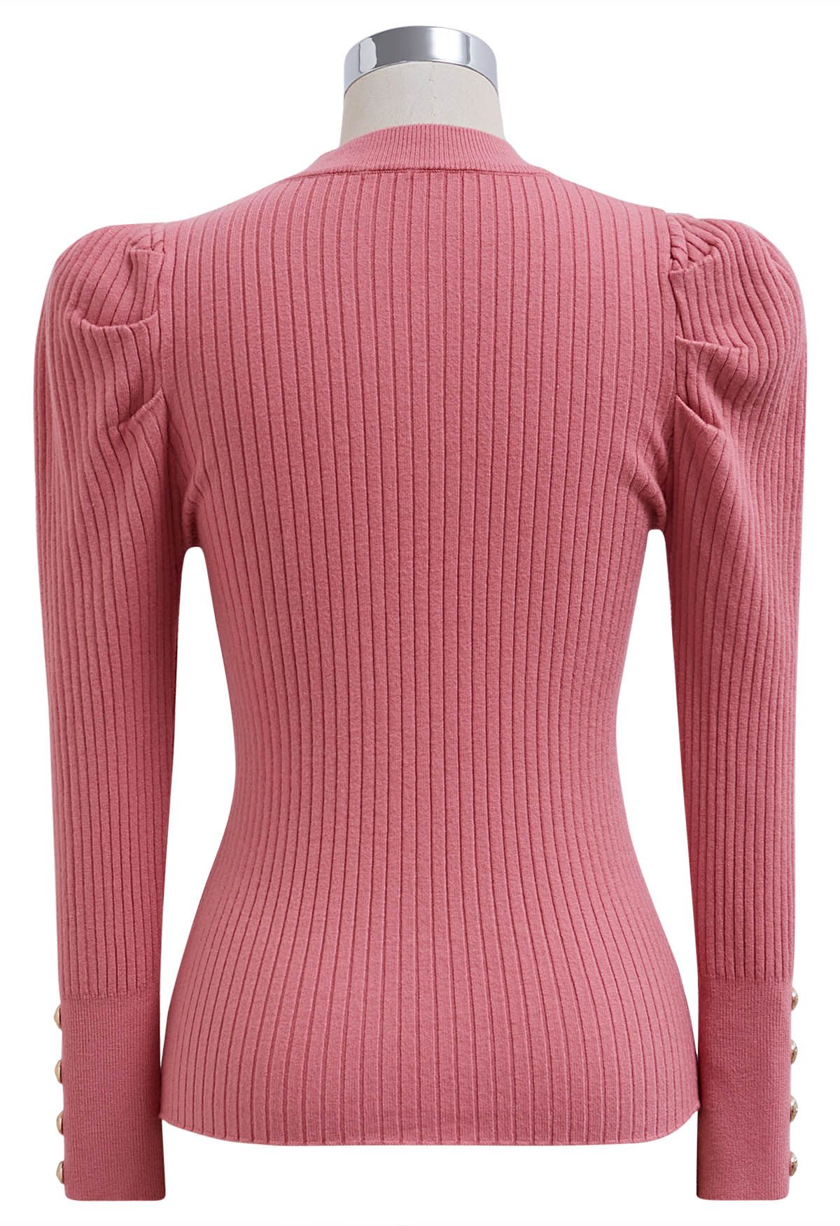 Haut en tricot côtelé moderne à manches Gigot en rose