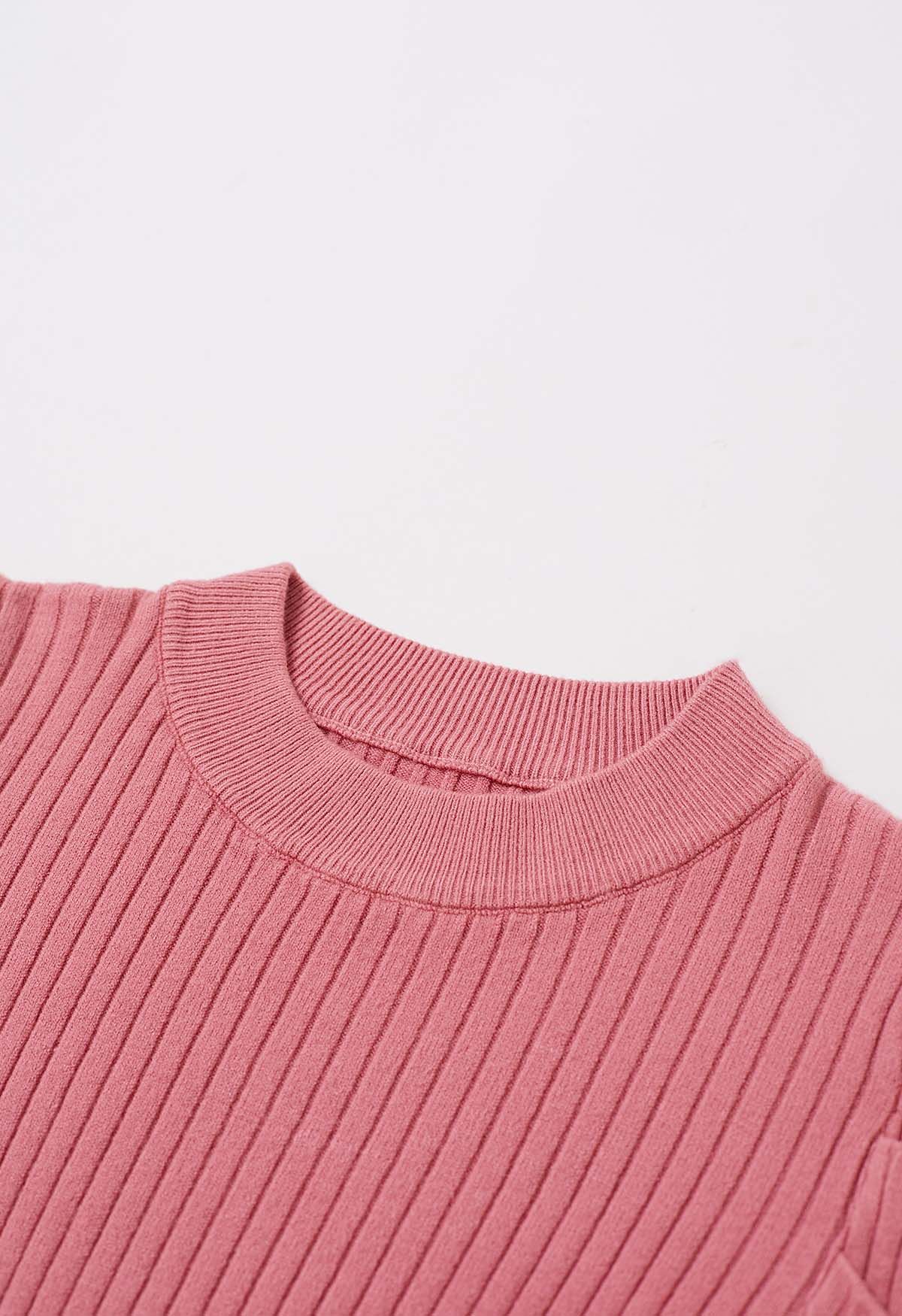 Haut en tricot côtelé moderne à manches Gigot en rose