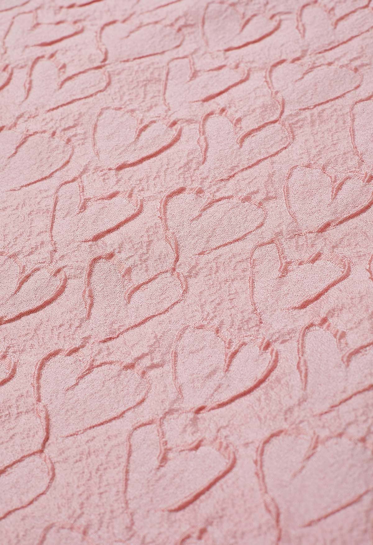 Jupe évasée texture coeur pastel en rose