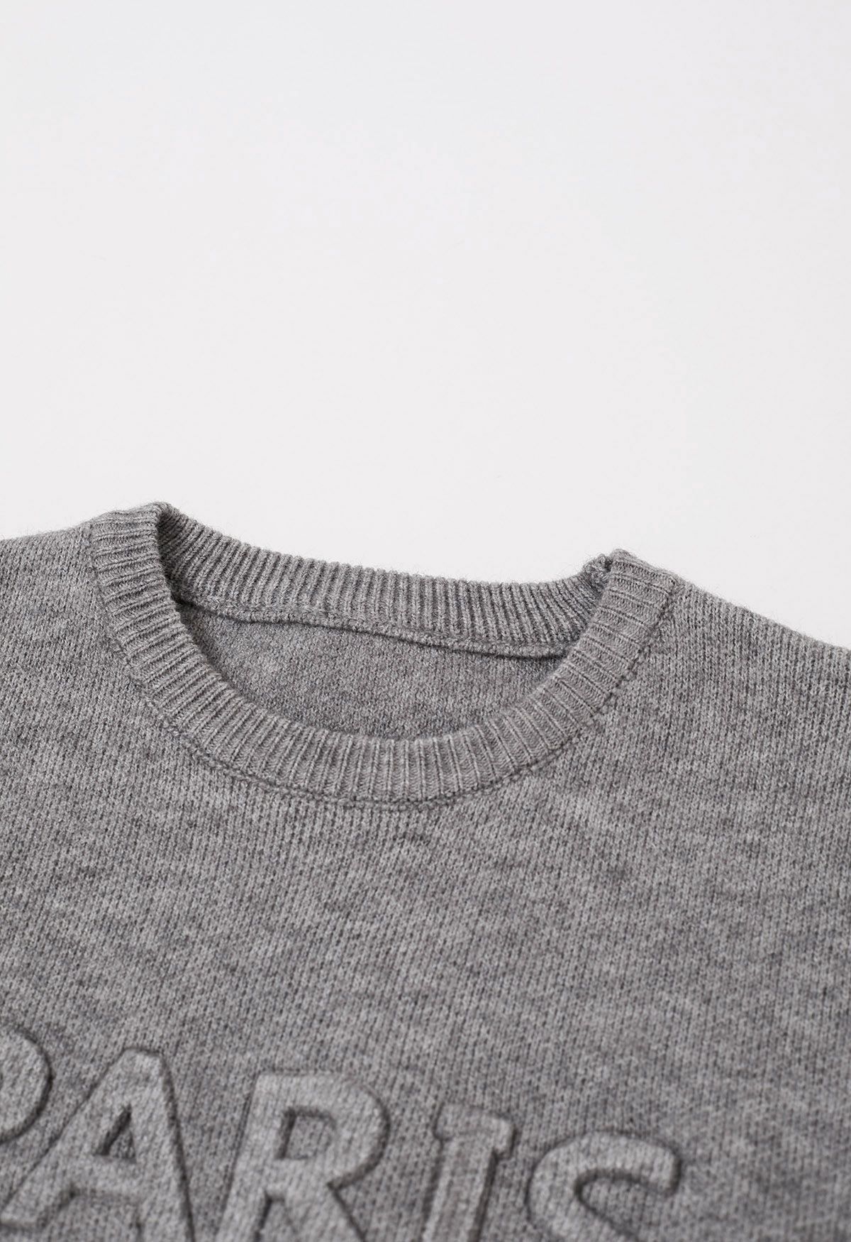 Ensemble pull et jupe en tricot à lettres Paris en gris