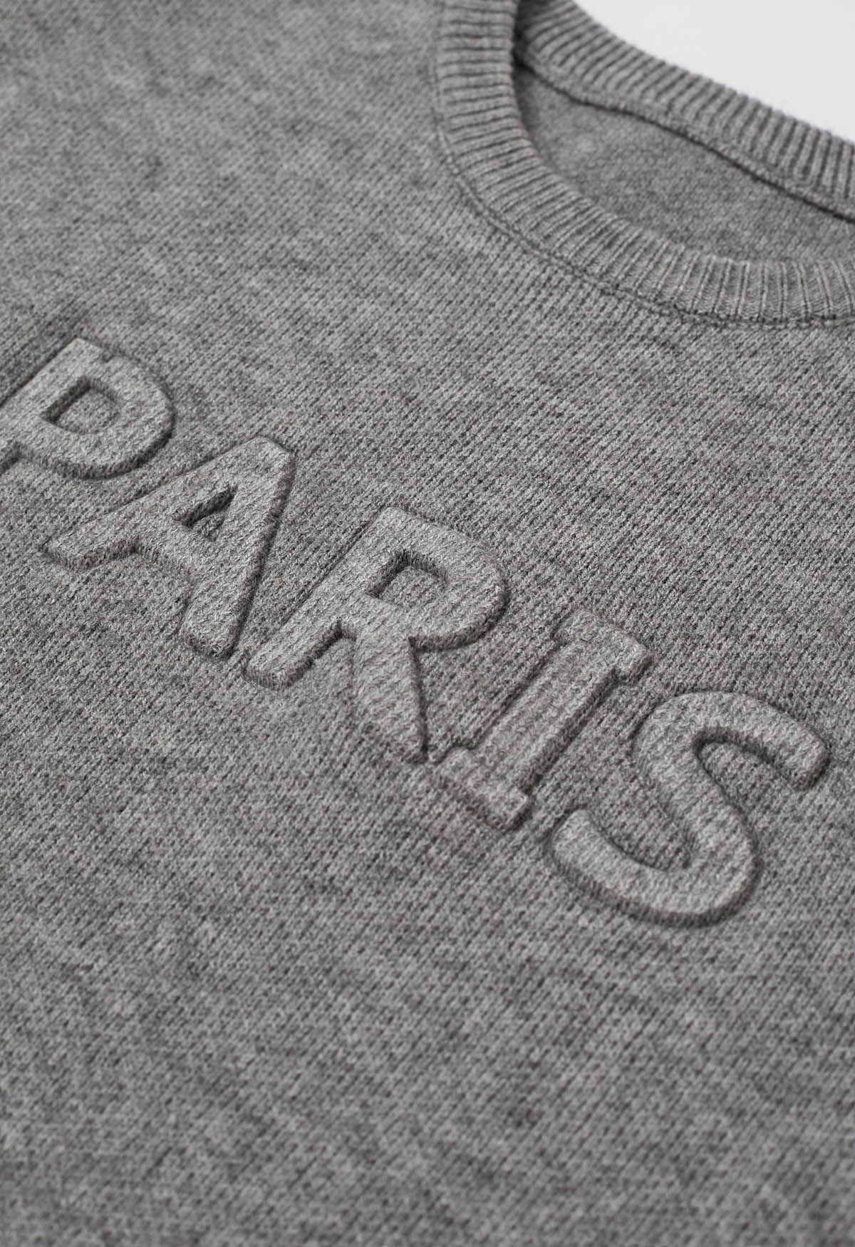 Ensemble pull et jupe en tricot à lettres Paris en gris