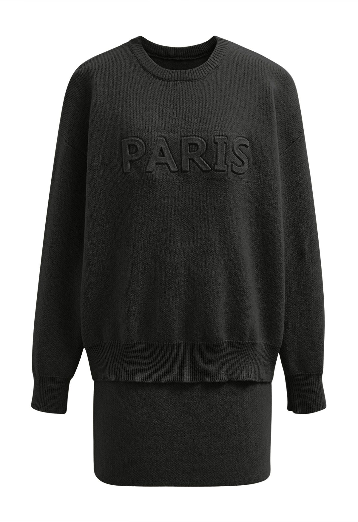 Ensemble pull et jupe en tricot lettre Paris en noir