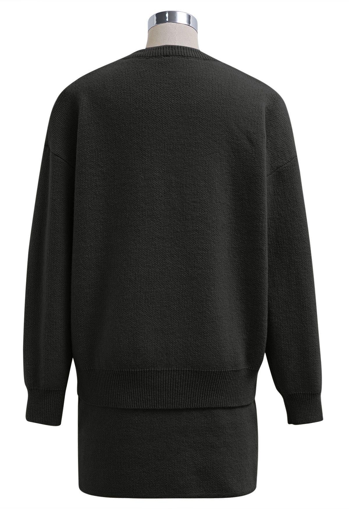 Ensemble pull et jupe en tricot lettre Paris en noir