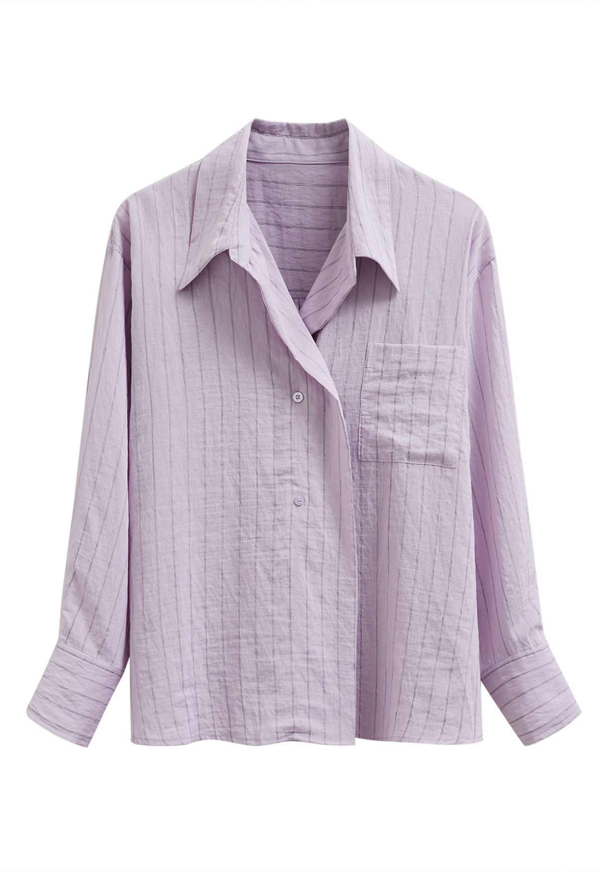 Chemise rayée à col et poches plaquées en lilas