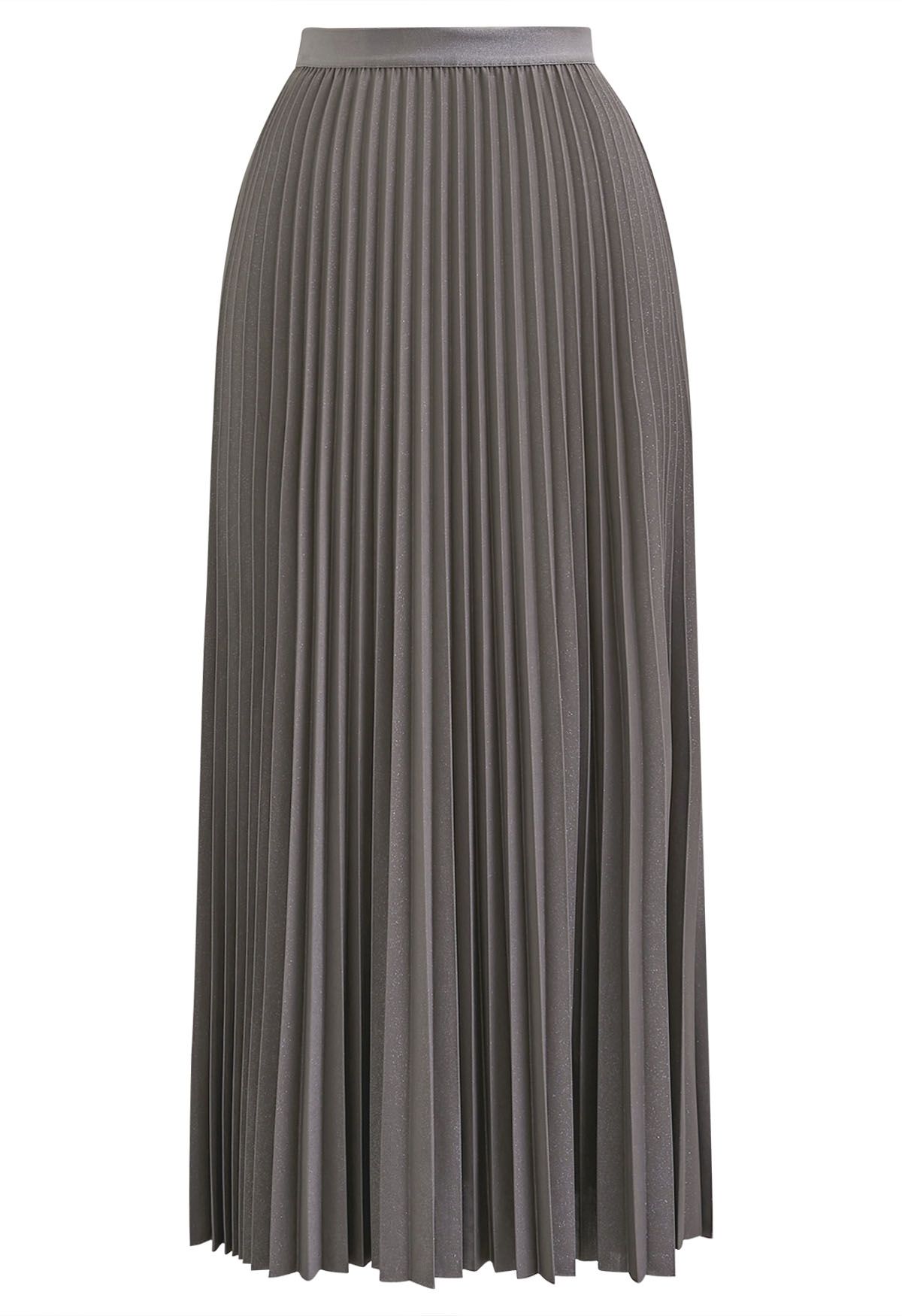 Glimmer Accordion Pleated Maxi Skirt in Taupe