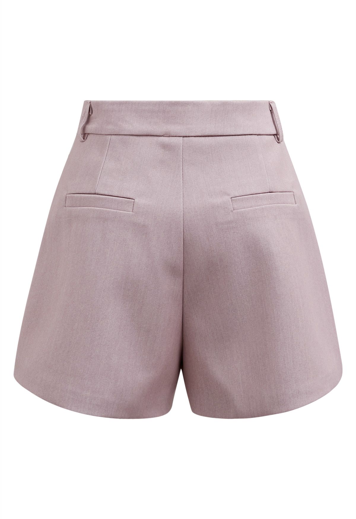 Leisurely Ruffled Trim Buttoned Shorts in Dusty Pink