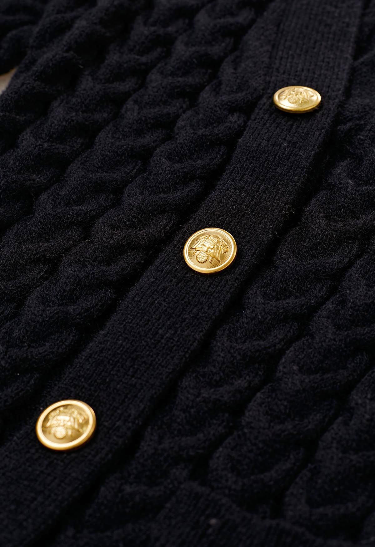 Mini-robe en tricot torsadé avec ceinture et poignets en plumes, noir