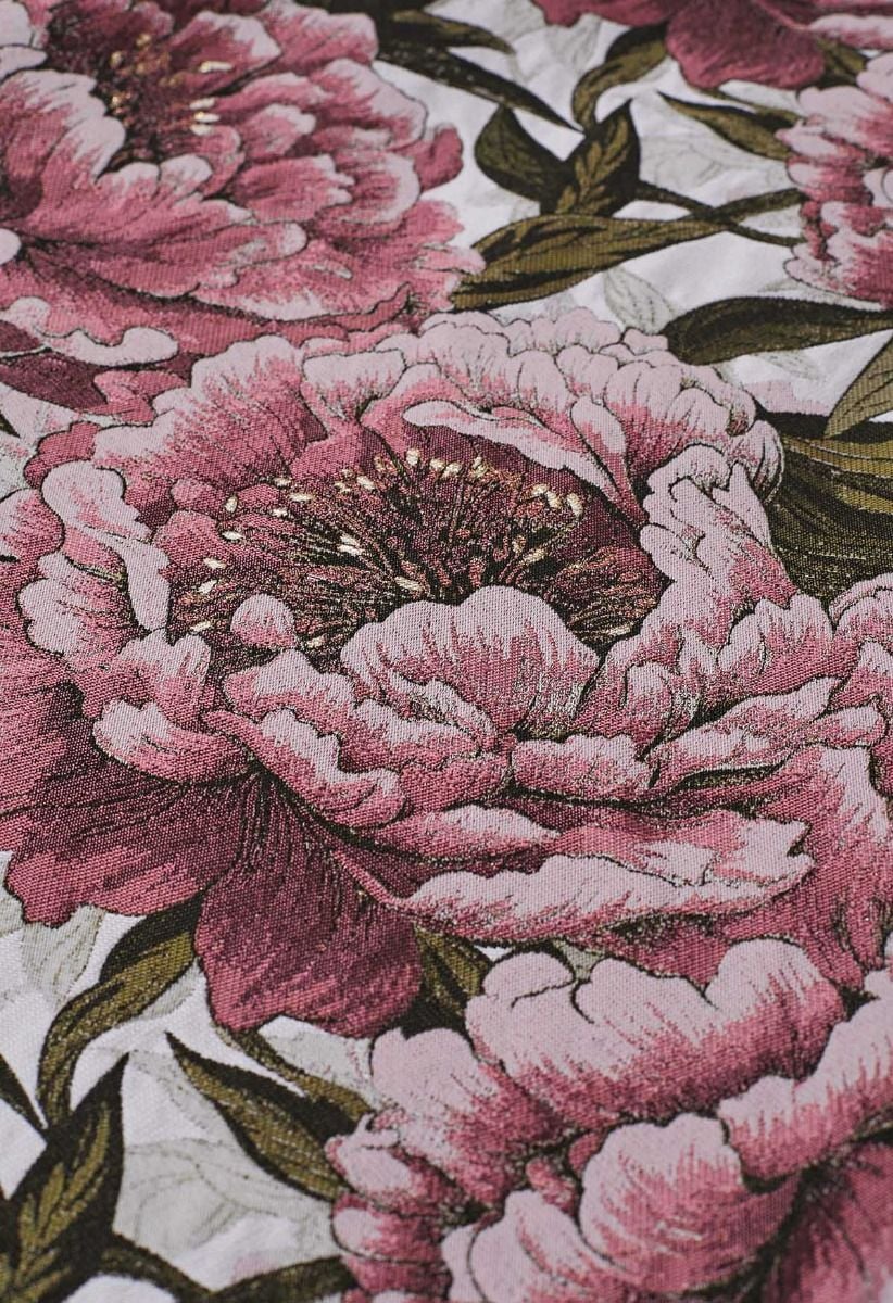 Jupe longue trapèze gracieuse en jacquard pivoine rose