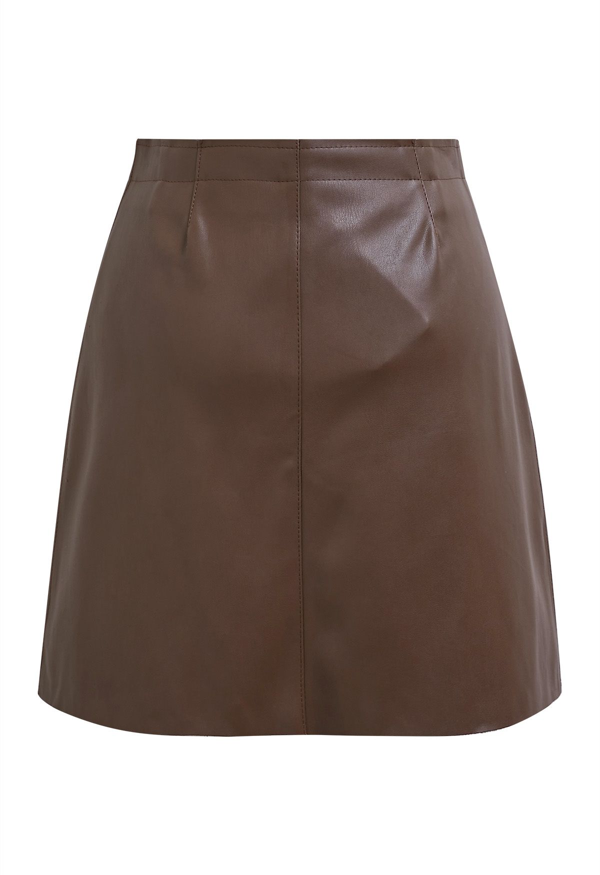 Mini-jupe zippée en similicuir marron