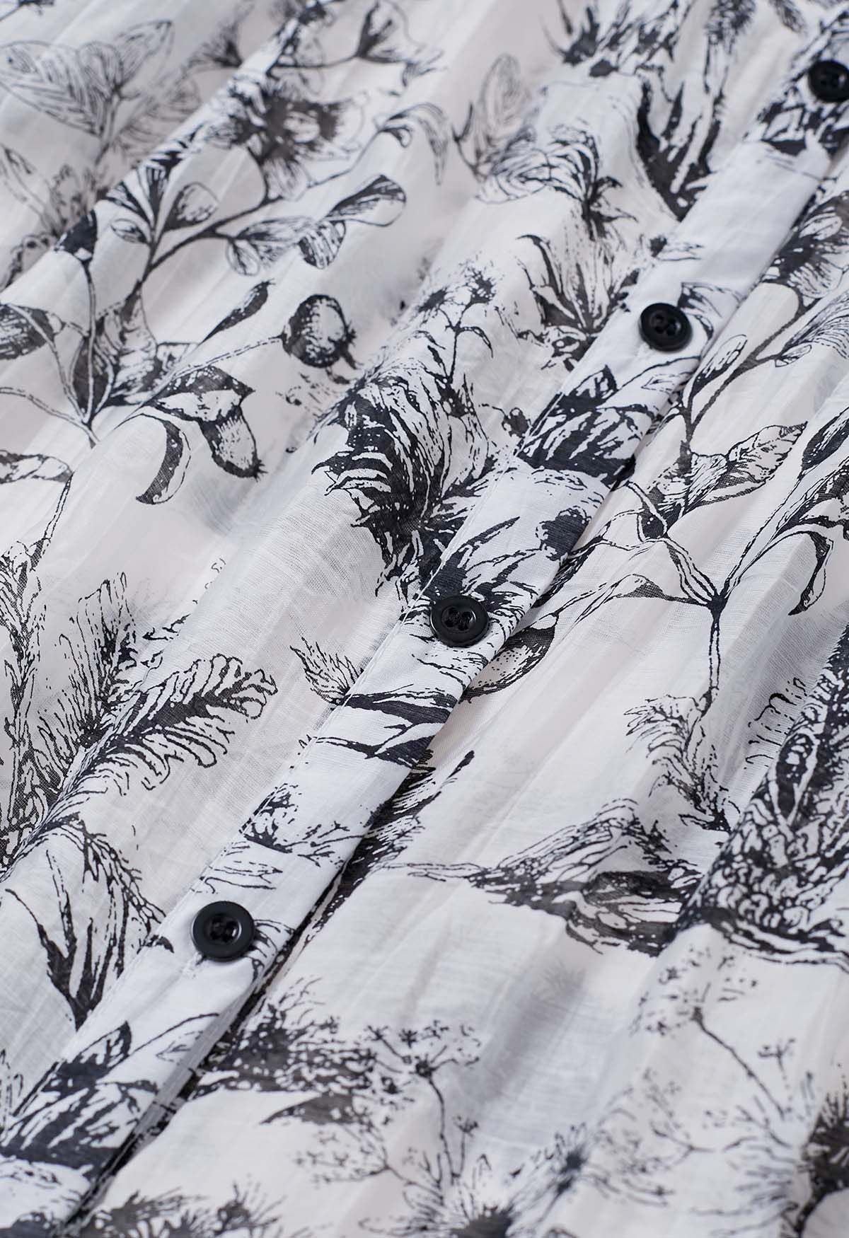 Chemise boutonnée paysage tropical en blanc