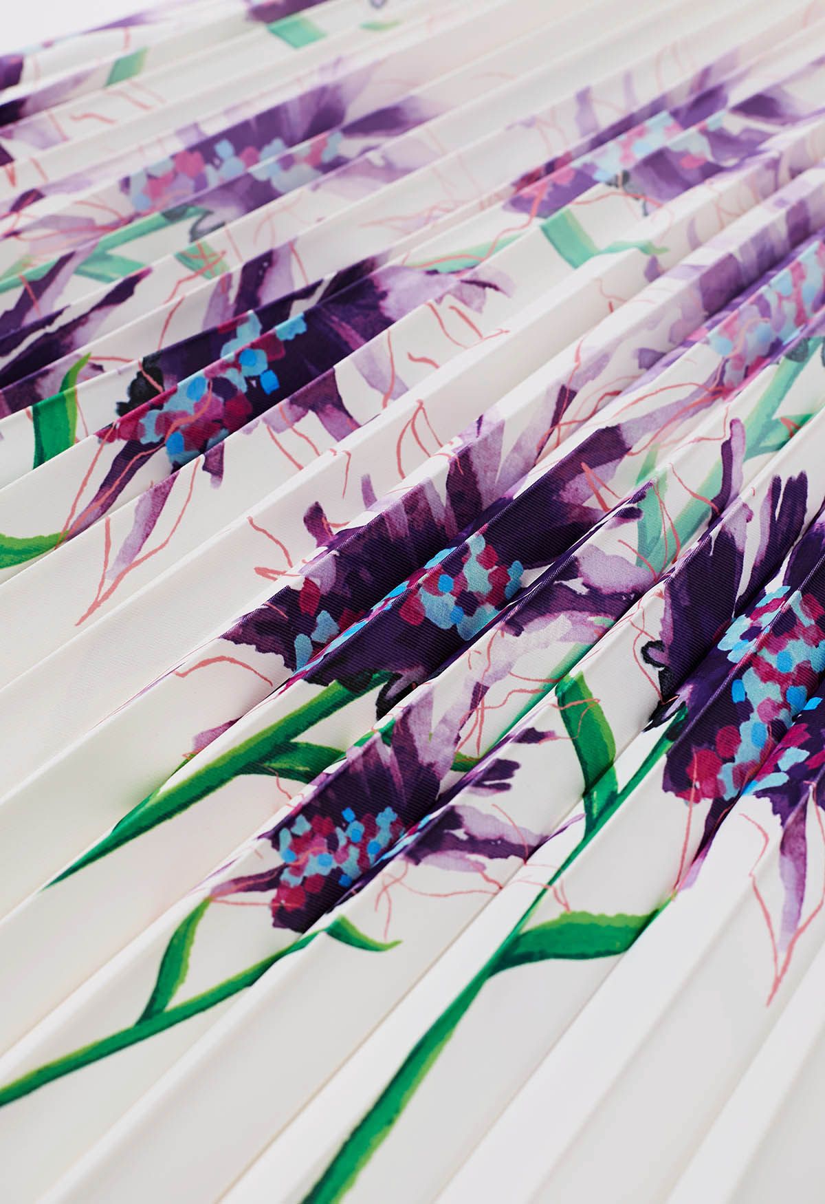 Jupe midi plissée florale aquarelle en violet