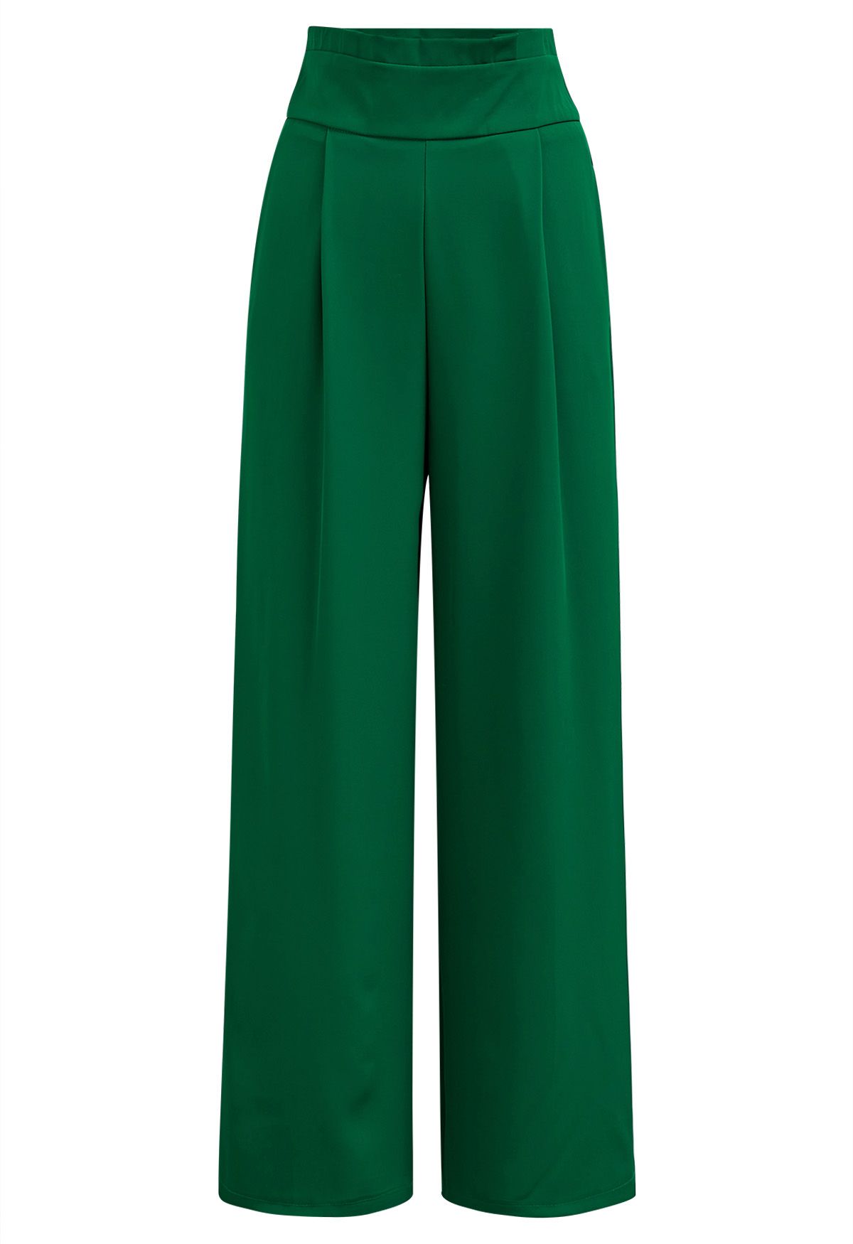 Pantalon droit à taille plissée en vert