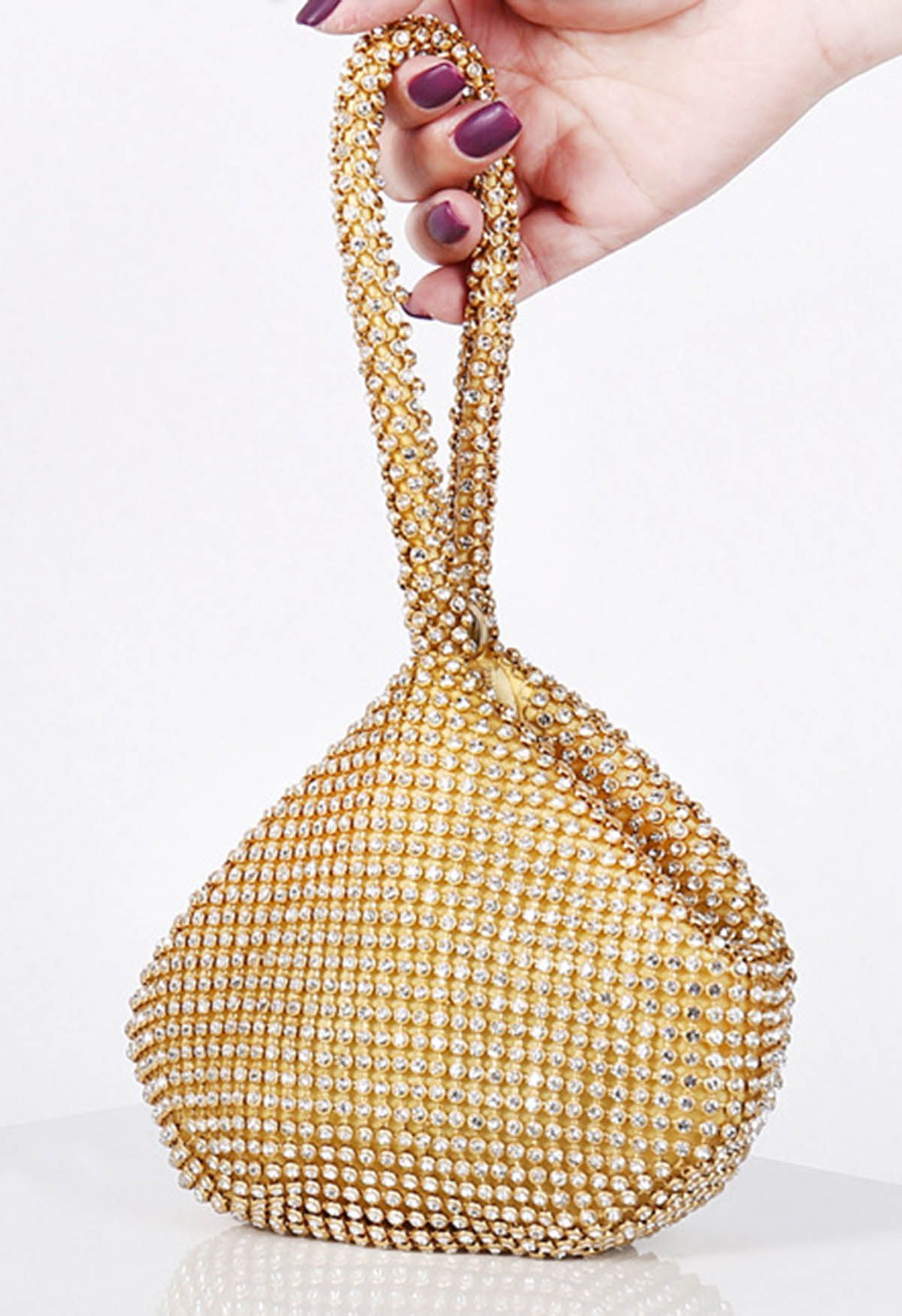 Mini sac à main entièrement strassé en or