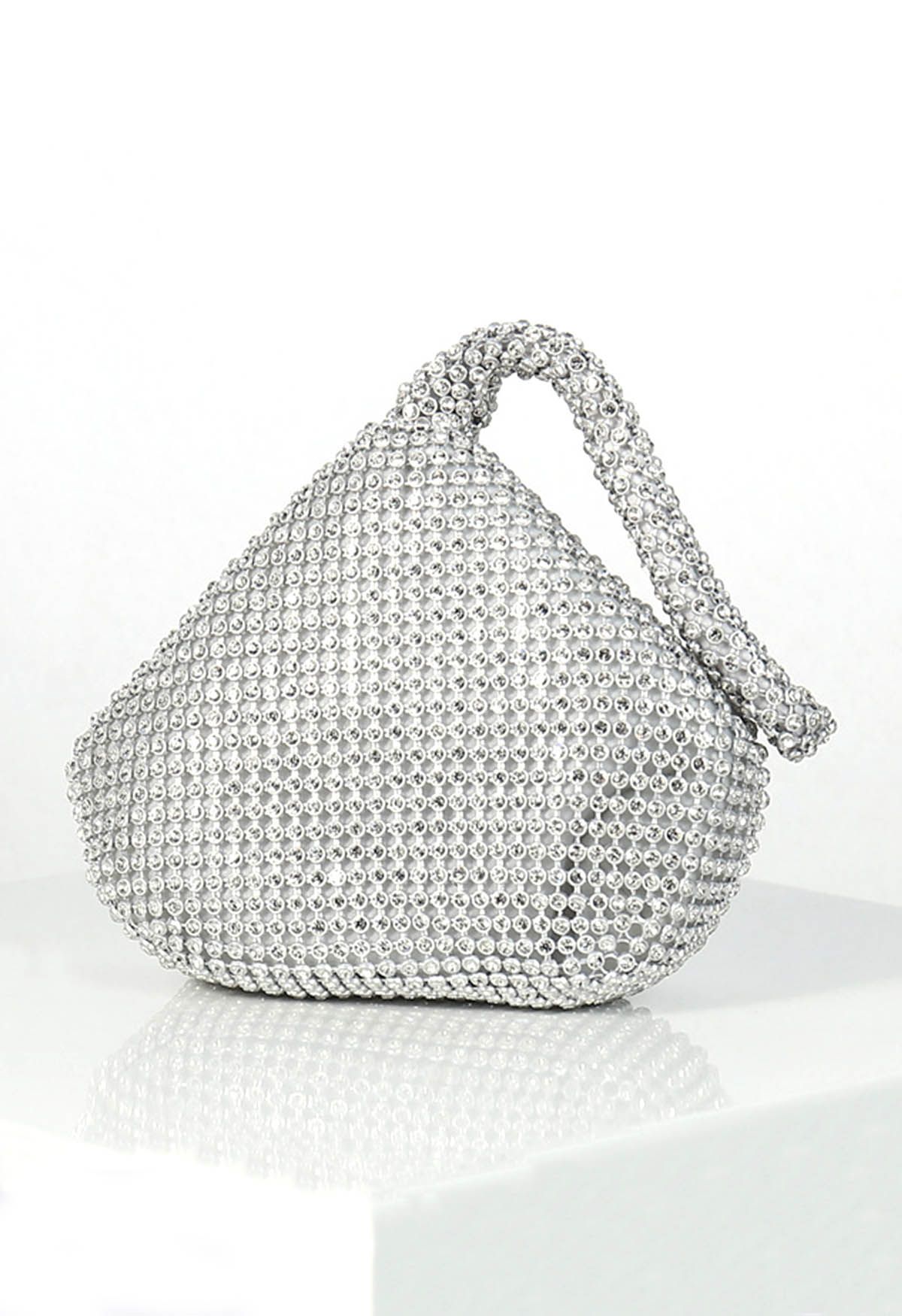 Mini sac à main entièrement strassé en argent