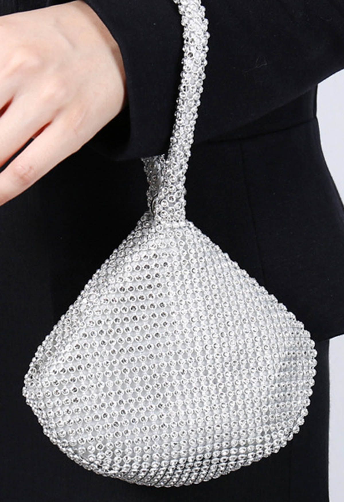 Mini sac à main entièrement strassé en argent