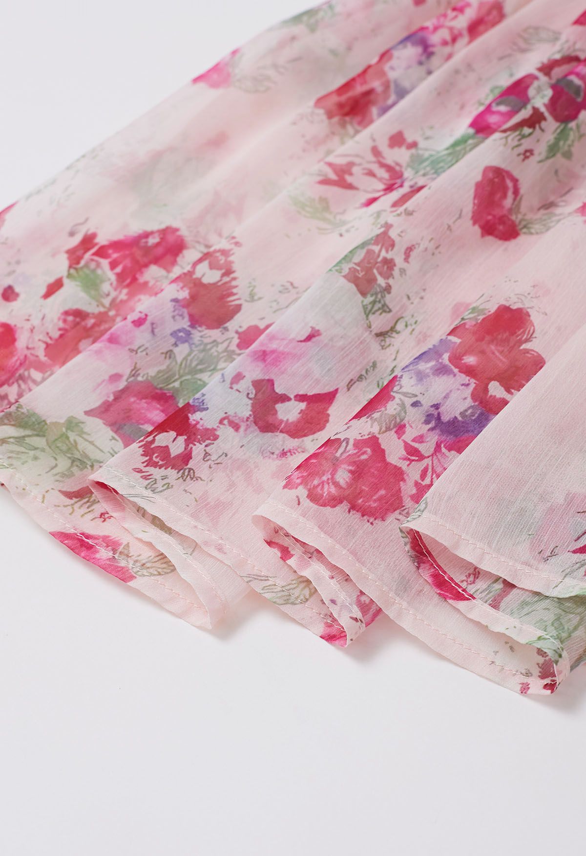 Robe en mousseline à plusieurs niveaux florale rose aquarelle