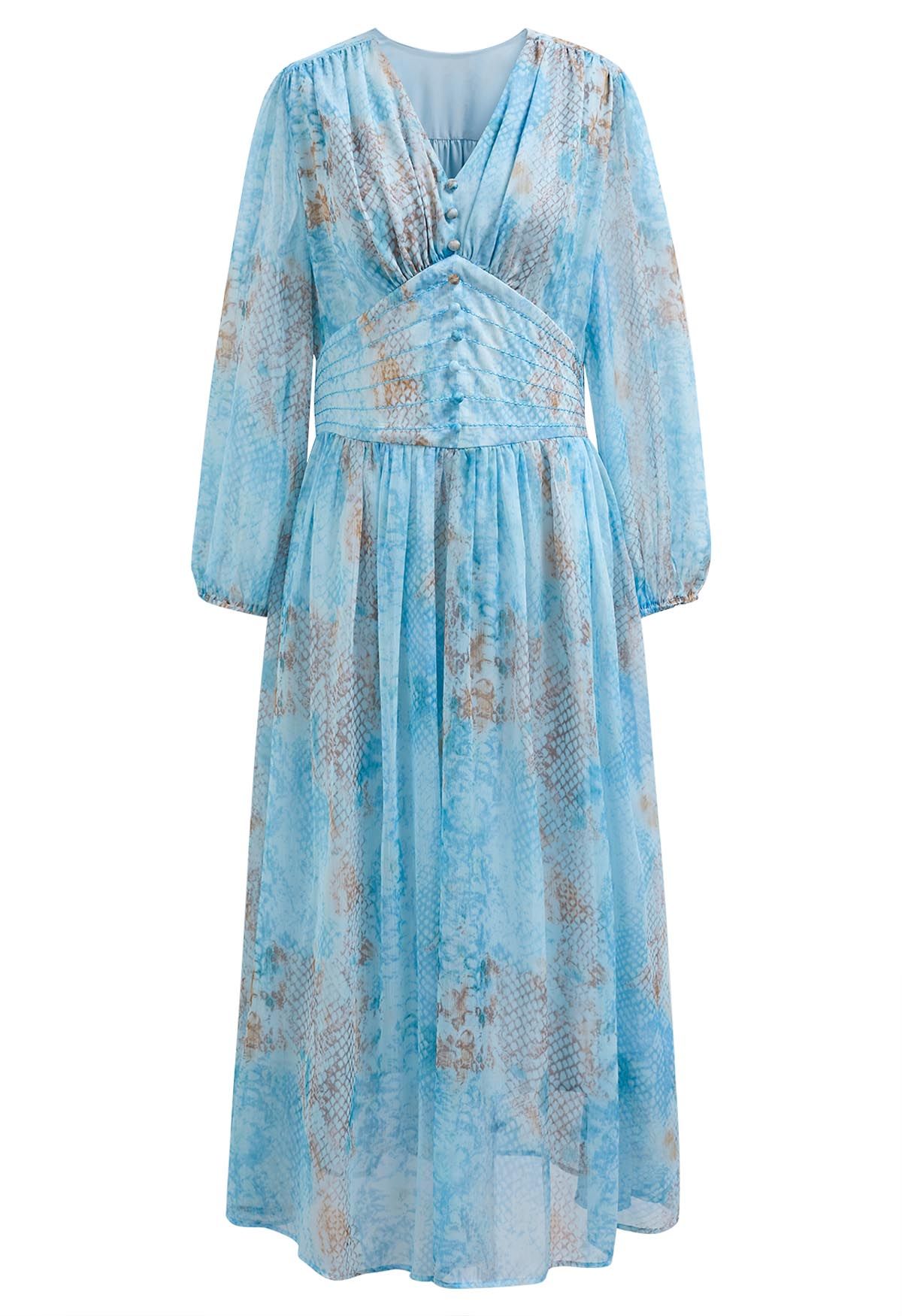 Robe midi boutonnée en mousseline Serene Blue