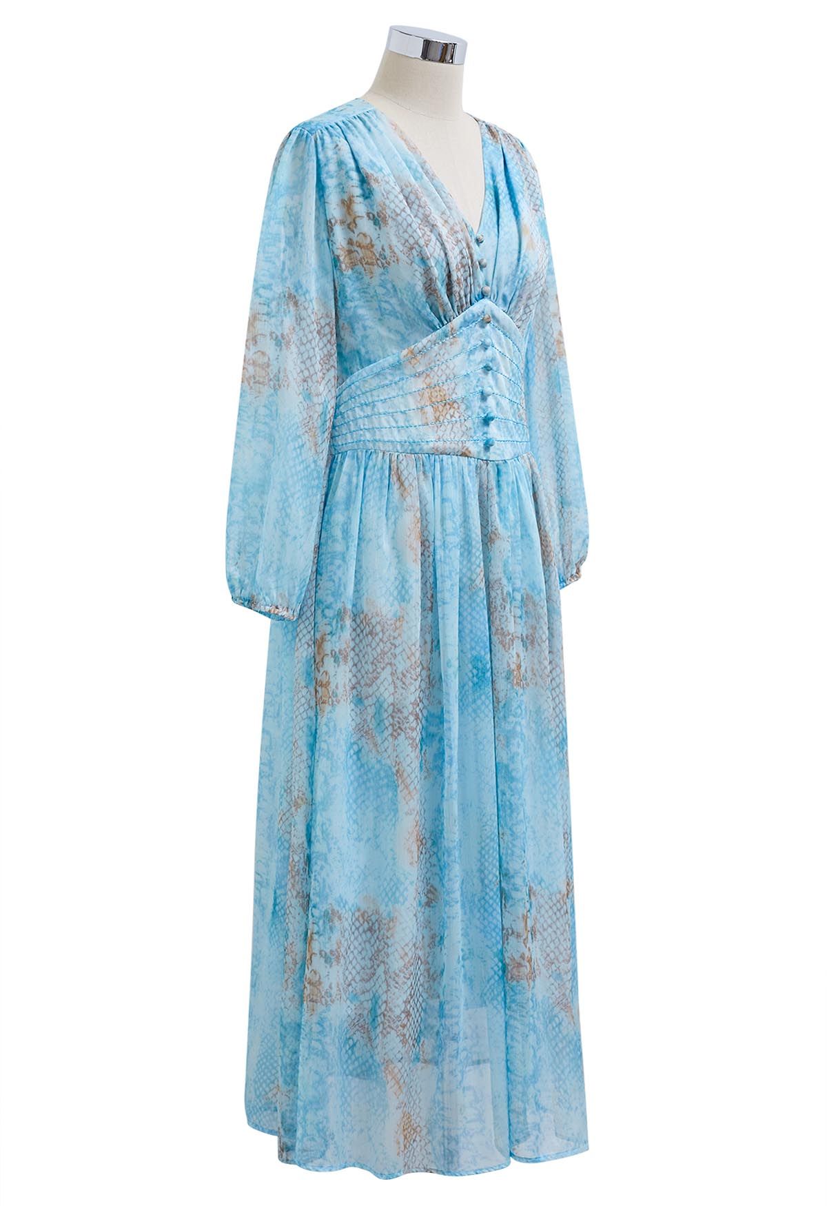 Robe midi boutonnée en mousseline Serene Blue