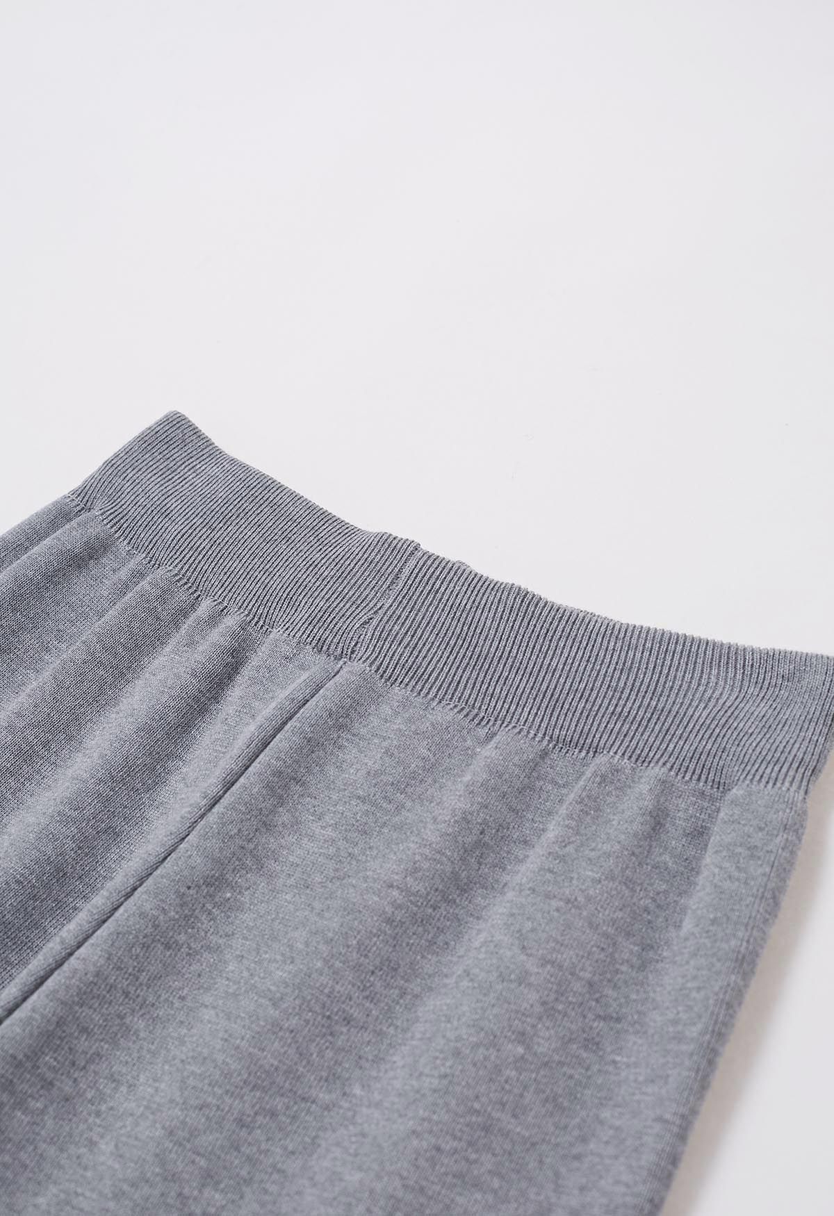 Ensemble cardigan et pantalon en tricot boutonné à imprimé abstrait en gris