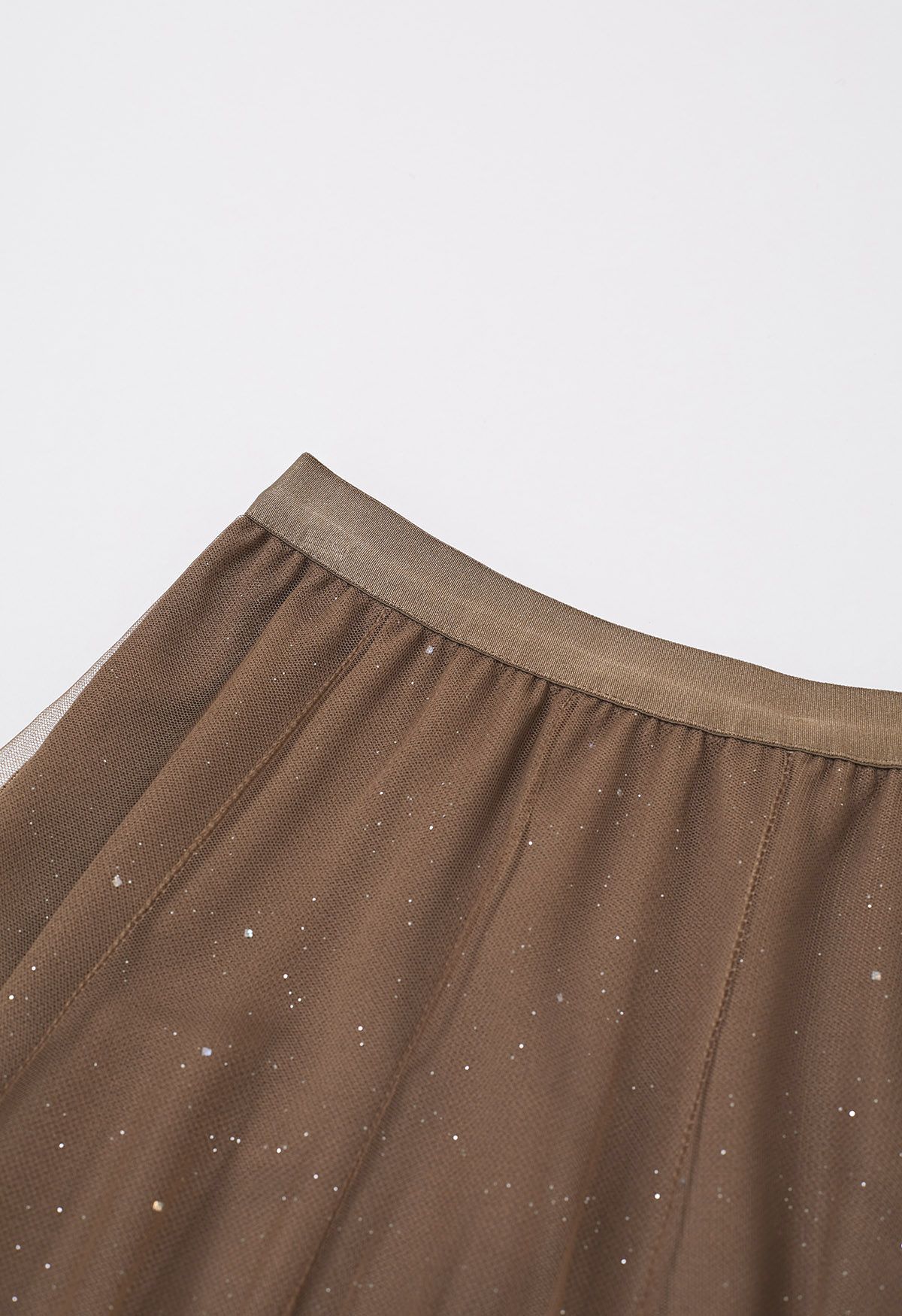 Jupe mi-longue en tulle à paillettes Venus en caramel