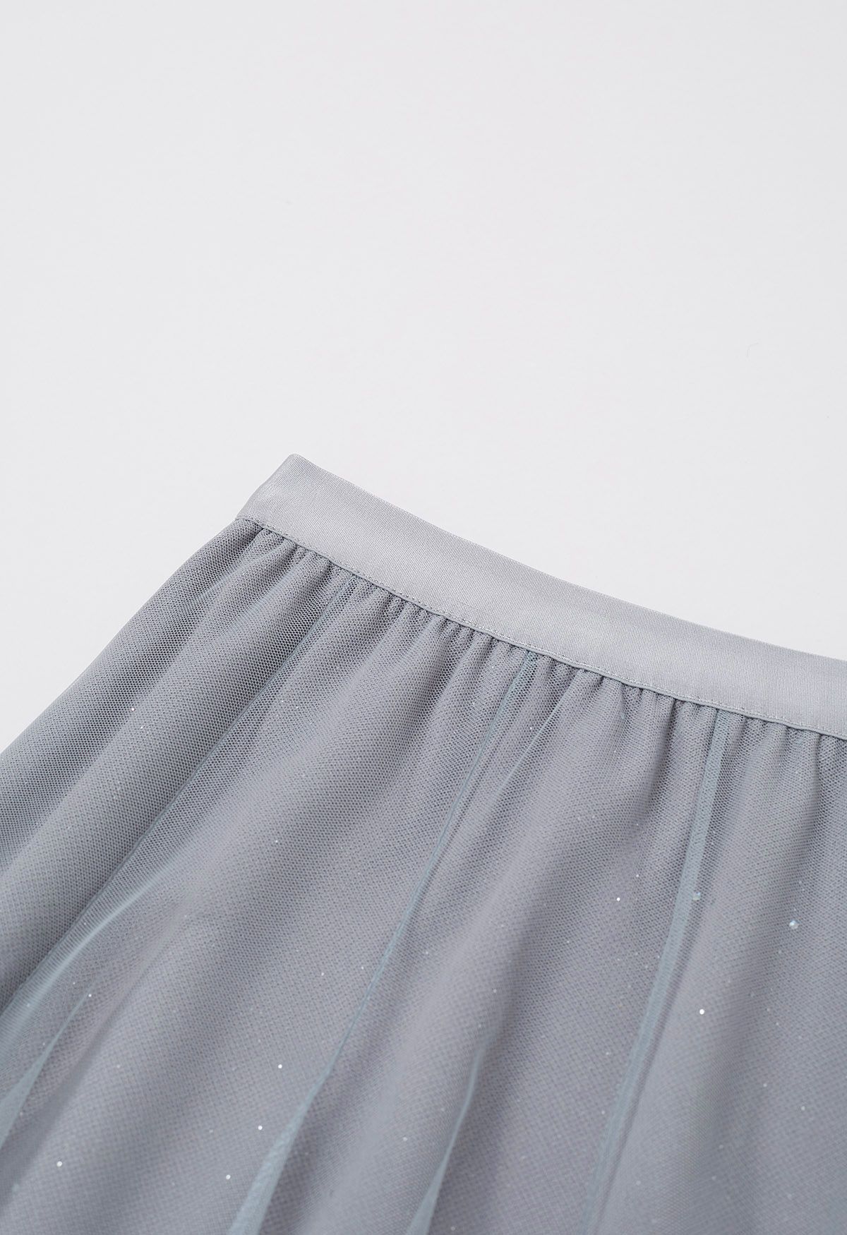 Jupe mi-longue en tulle pailleté Venus en gris