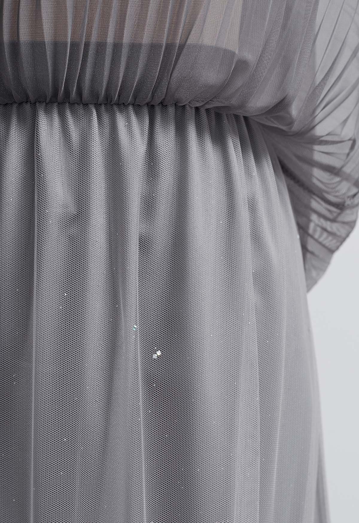 Jupe en tulle plissée à bordure scintillante en gris