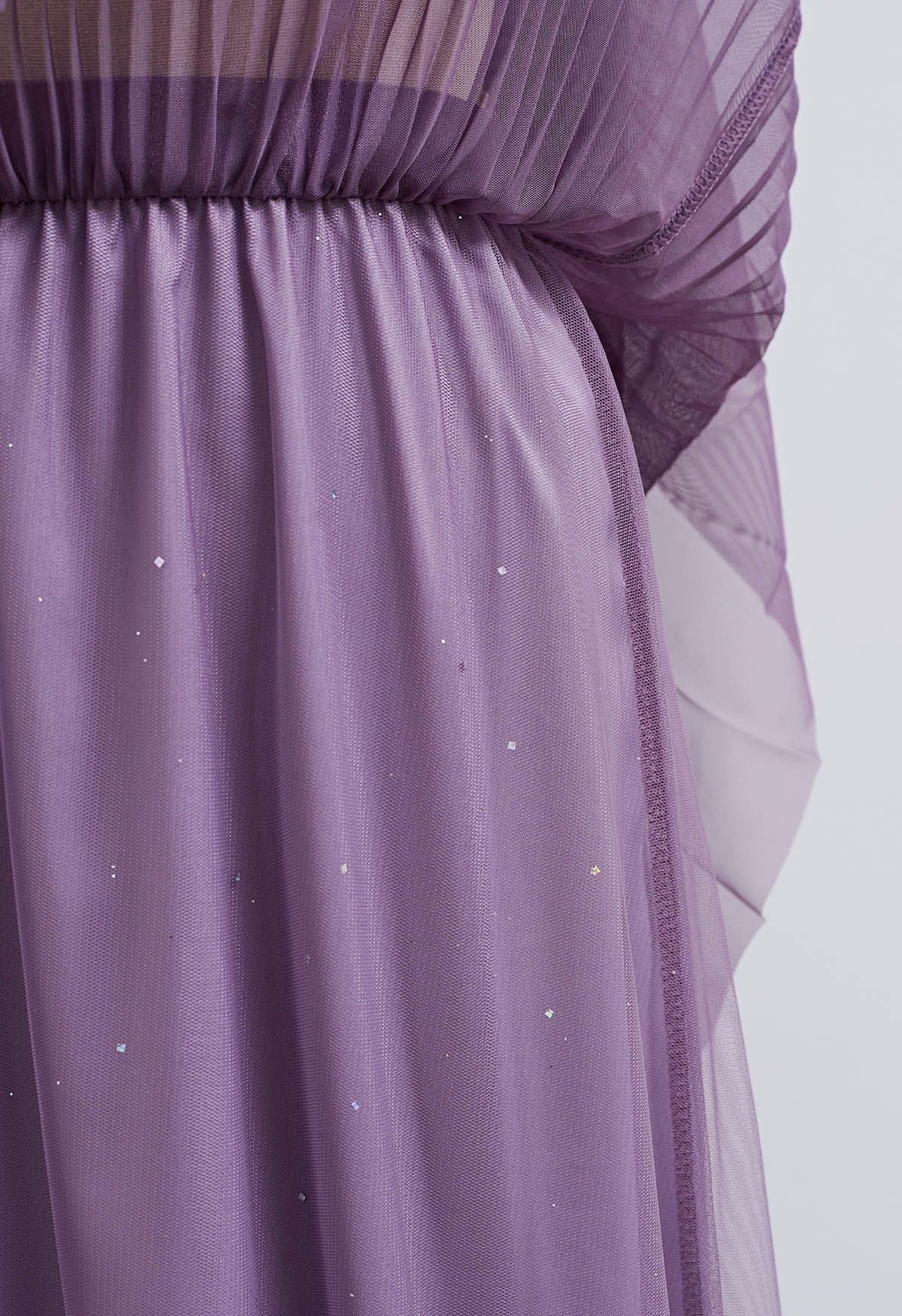 Jupe en tulle plissée à bordure scintillante en violet